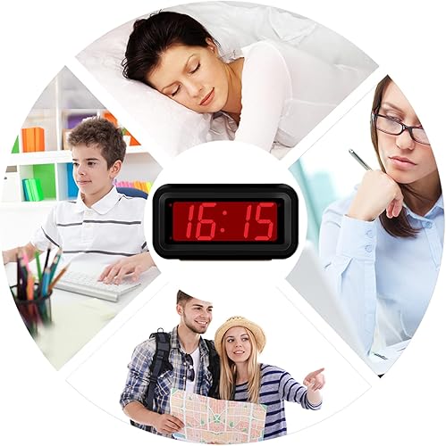 Miniatura 7 de SUPLEDCK Reloj despertador, reloj despertador digital para dormitorios, reloj a pilas, 3 niveles de brillo ajustables, pantalla LED de tiempo de 1.2