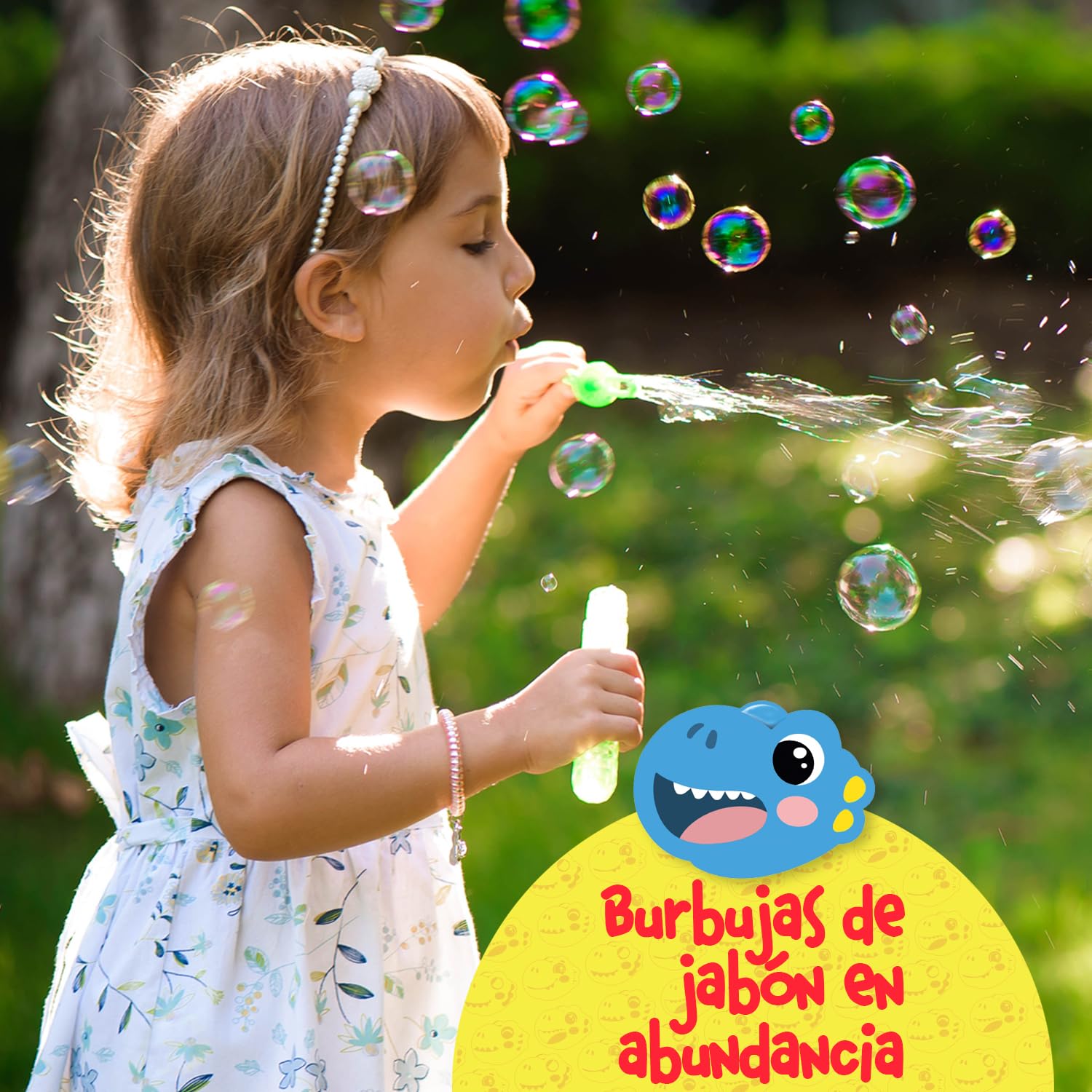 Magicat Juego de 24 pompas de jabón XXL para niños, juego de 24 pompas de jabón con divertidas asas de dinosaurio, obsequios para cumpleaños infantiles, burbujas de jabón líquidas de 30 ml, pompas de