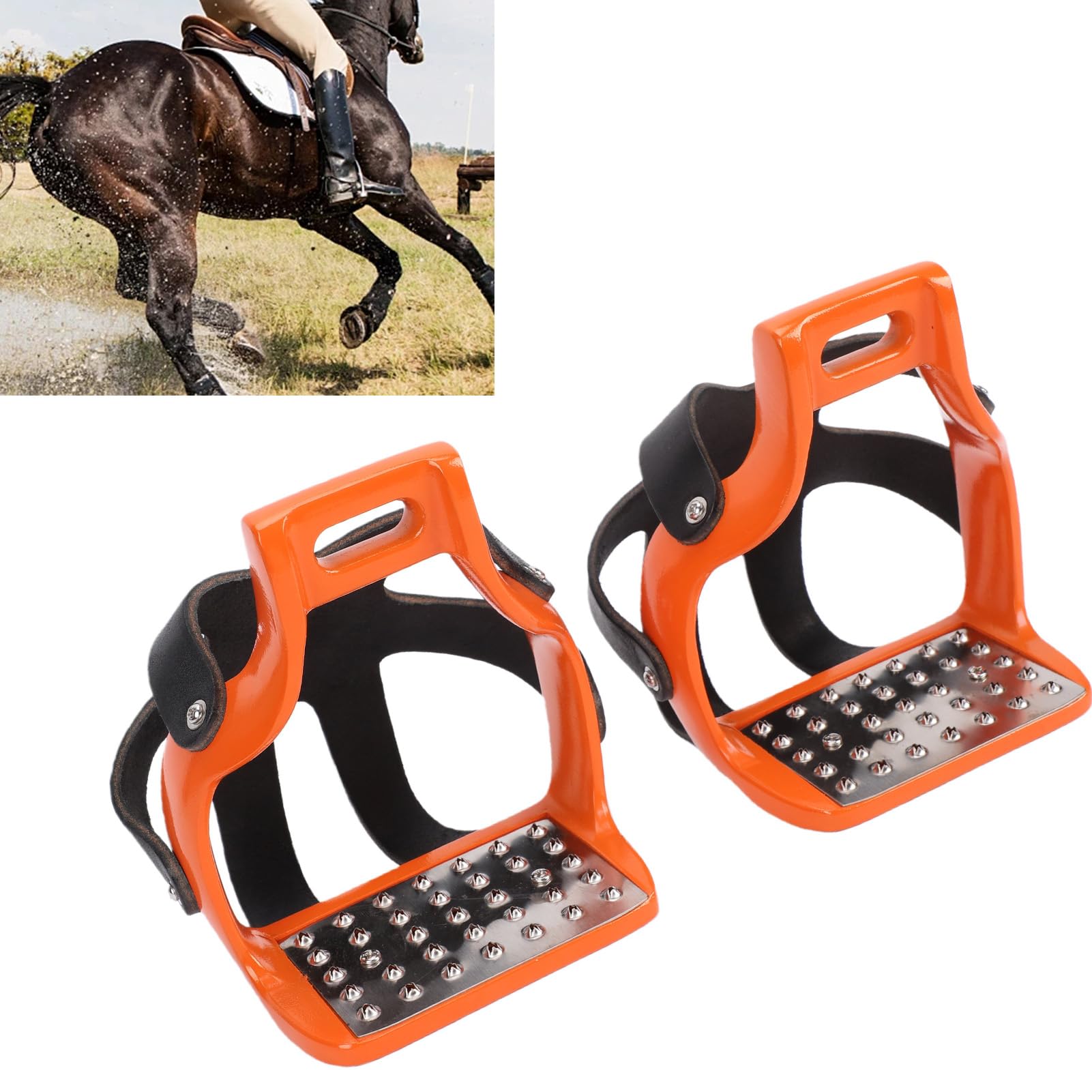 HEEPDD 1 Paar rutschfeste Reitsteigbügel, Orange Steigbügel mit Gummi Netzabdeckung for Reiten