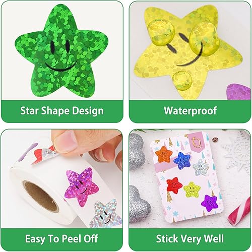 Miniatura 3 de Anwyll Calcomanías de estrella, calcomanías de estrella de cara sonriente para recompensas infantiles, 500 calcomanías de estrella brillantes de 1