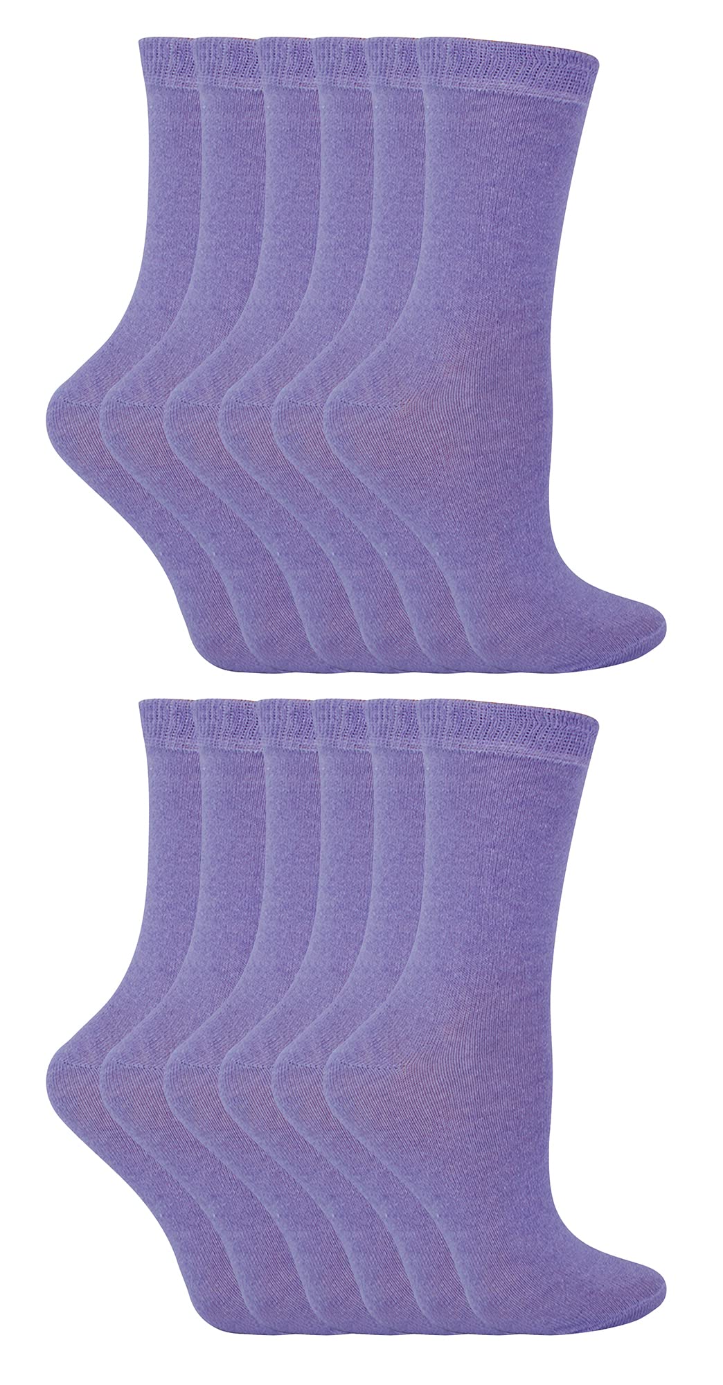 12 Pair Multipack Kids Cotton Colourful Casual Socks | Sock Snob | Plain Dress Socks for Boys & Girls (9-12, Lilac)