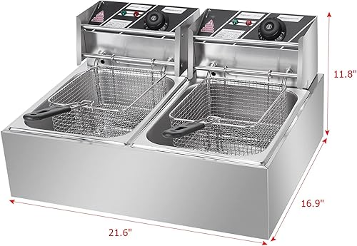 Miniatura 6 de Freidora eléctrica profunda de 5000 W, 12.7 cuartos de galón  12 L de acero inoxidable grande, doble tanques comerciales, mesa de restaurante,