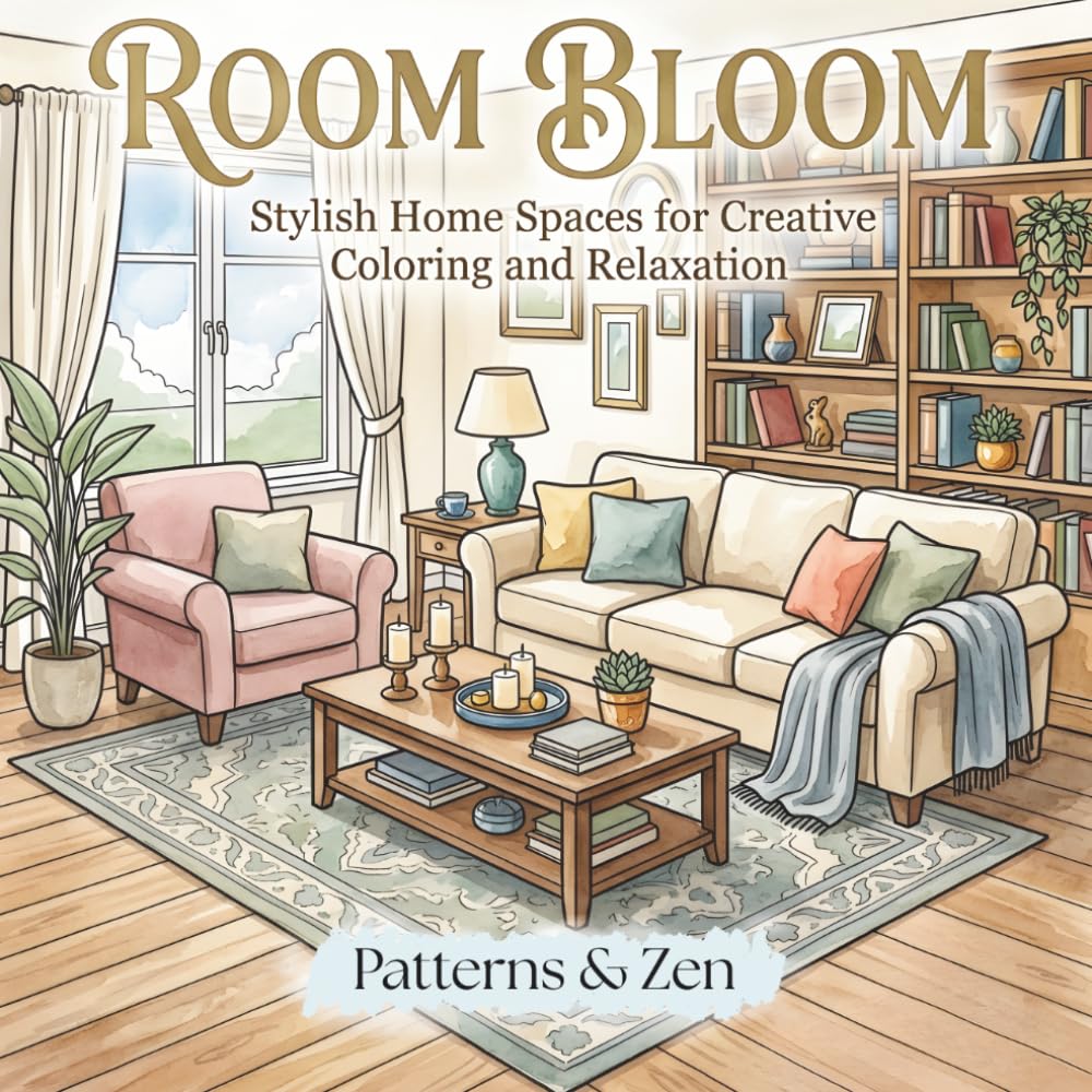 Room Bloom: Coloring Book for Adults and Teens: Stylish Home Spaces for Creative Coloring and Relaxation