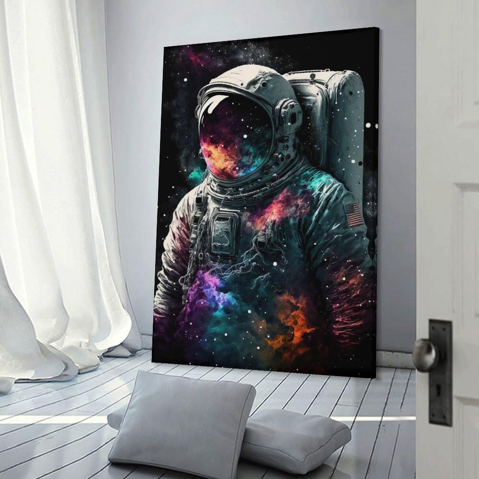 Junmoney Frame-Style-21 Canvas Art Print Astronaut In Space Poster, Picture, Metal Print, Paint By Atlas Mcguire, 08X12inch(20X30cm), For Contemporary Homes, Apartments Or Offices, Decorative Canvas Decor For Home Updates