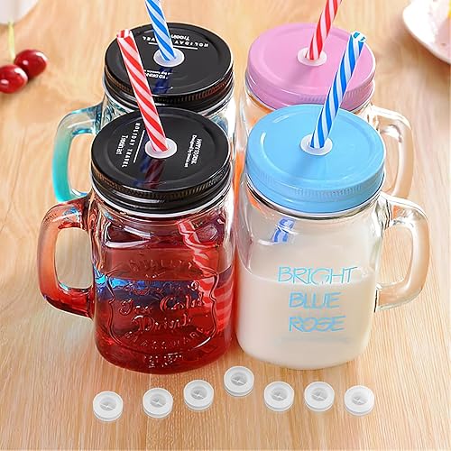 Miniatura 6 de UPKOCH 20 tapones de silicona transparente blanco para tarro de masón, tapa de madera con diseño de flores cruzadas con agujero para pajilla,