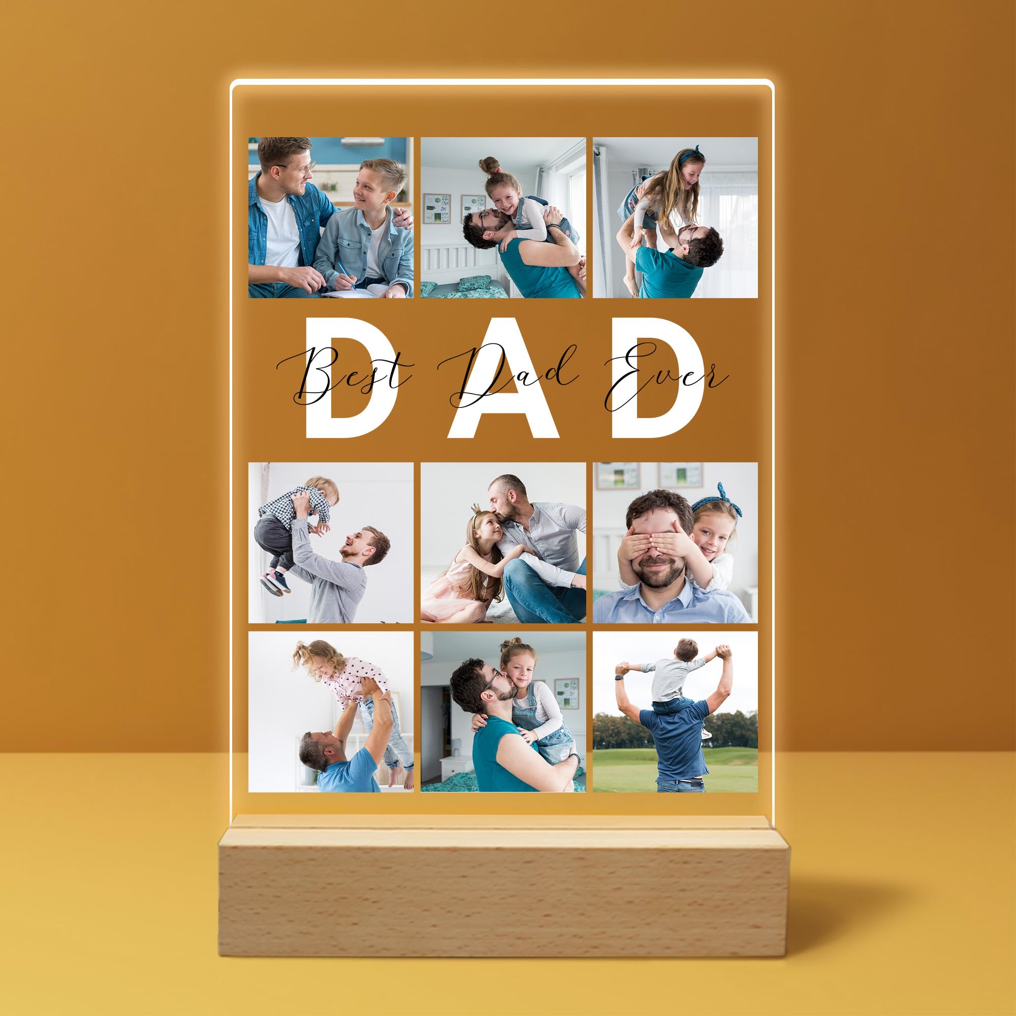 Custom Acrylic Plaque With Photo Picture Collage Personalized Best Dad Ever Night Light For Daddy Papa Father Husband From Daughter Son Family Decor