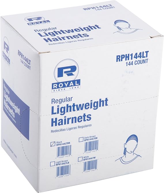 Royal RPH144LTBK-IN 24 Black Light Weight Hairnet, Disposable and Latex Free, Package of 144