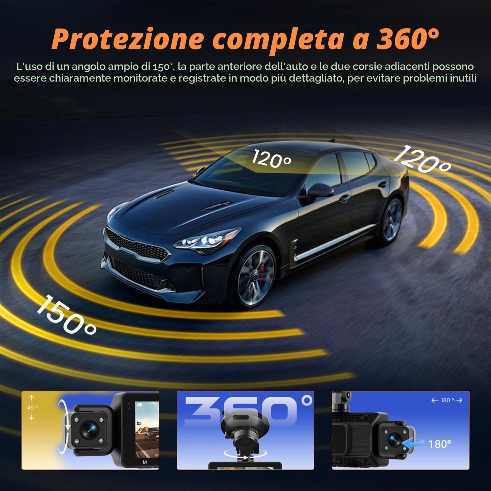 Roinvou Dashcam 2K Anteriore e Posteriore WiFi, IPS 3'' SD 64GB