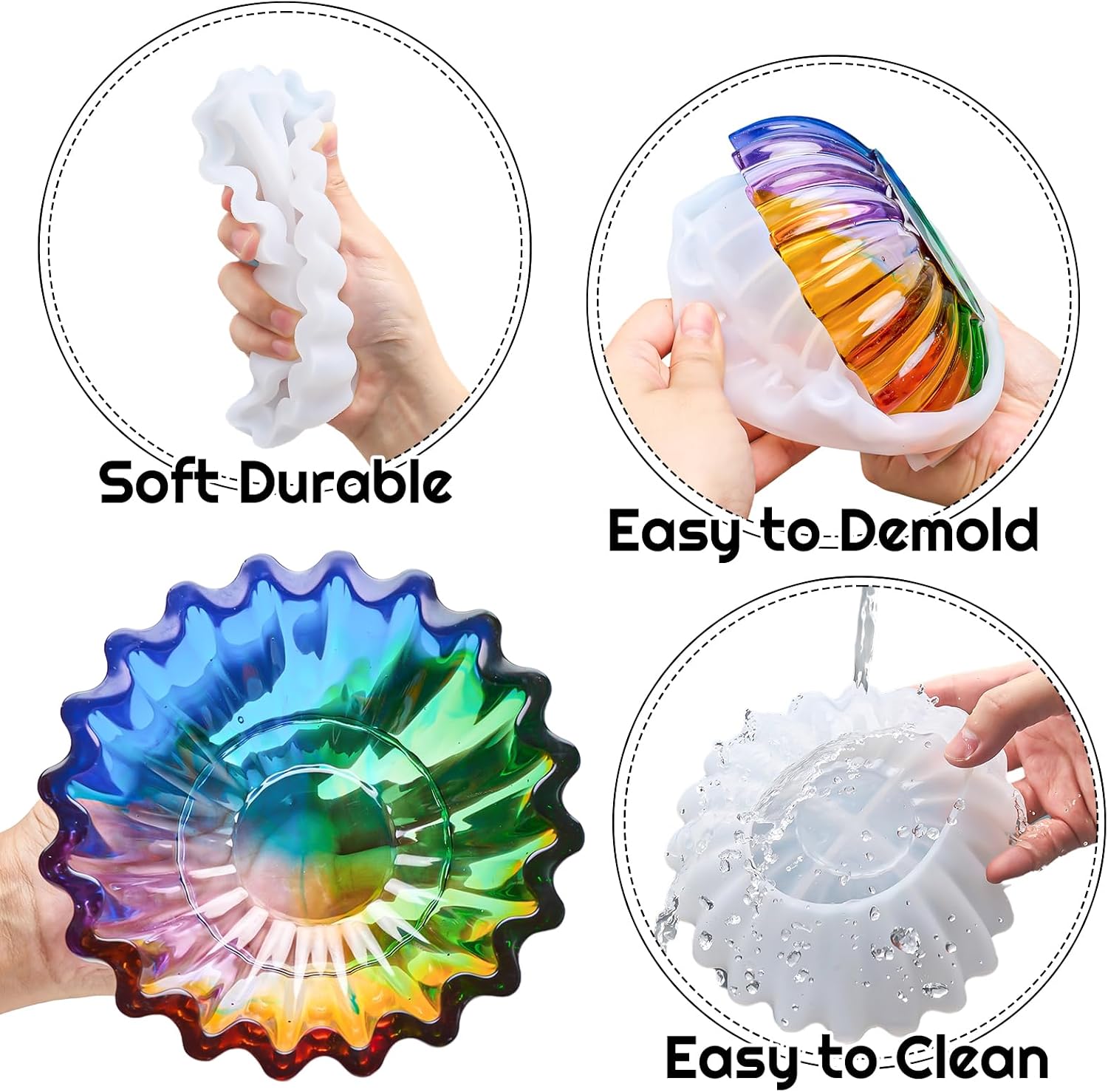 Silicone Bowl Molds for Resin, Large + Small Flower Tray Silicone Molds Set image 3