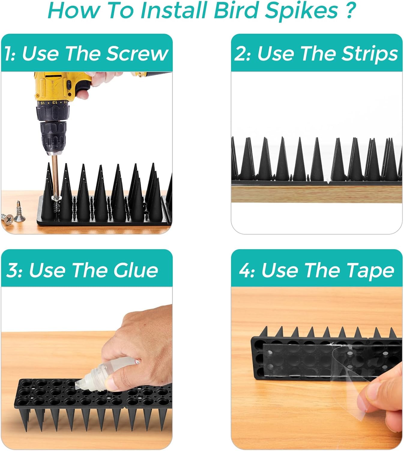 Bird Spikes, 20 Pack Pigeon Cat Squirrel Raccoon Animal Deterrent Spikes Anti-Climb for Outside Anti-Animal Defender Spikes to Keep Birds Away, Black