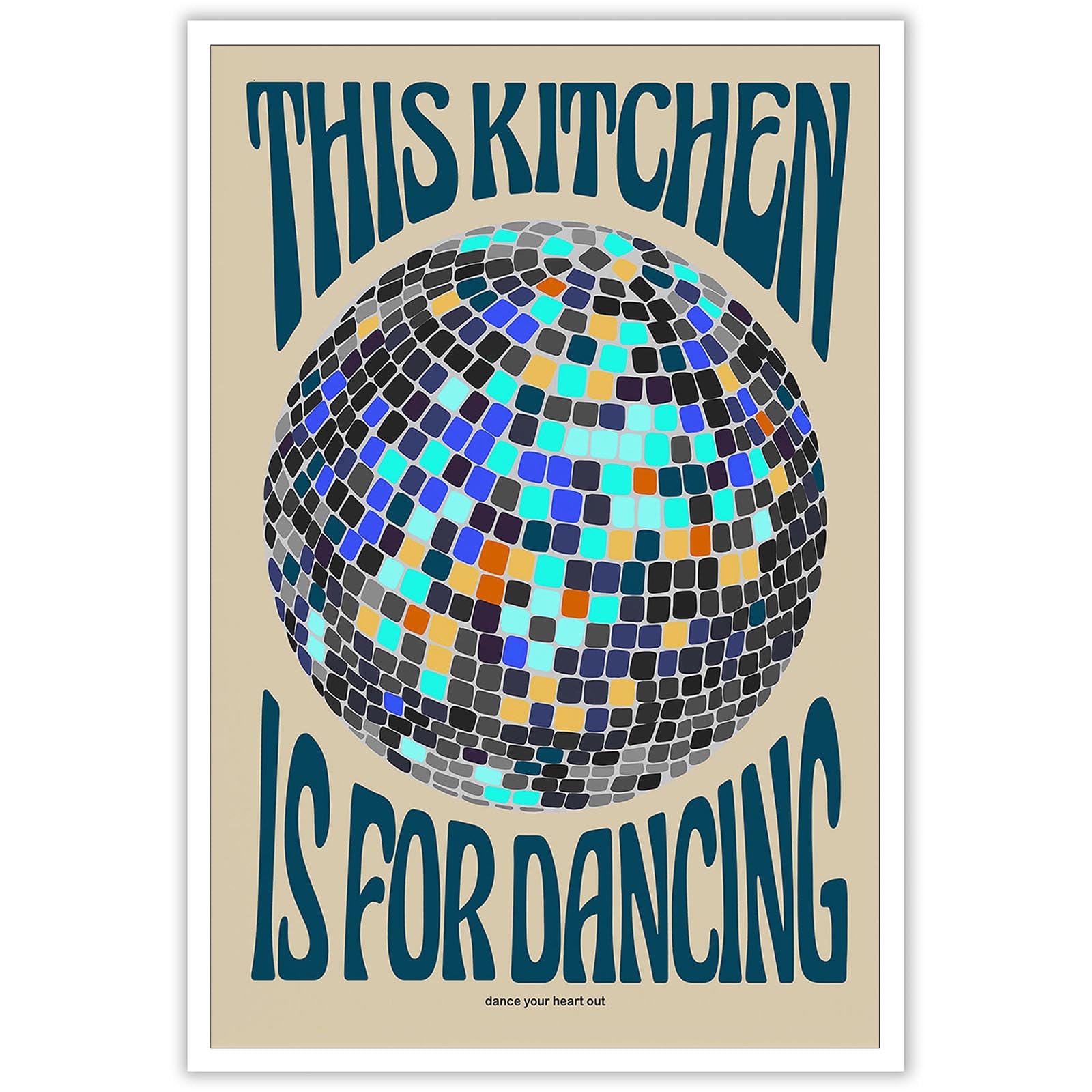 Beshdomp Blue Unframed This Kitchen Is For Dancing Posters Retro Preppy Disco Ball Canvas Wall Art Trendy Funny Blue Disco Prints Painting For Home Kitchen Living Room Dorm Wall Decor 12X16in Unframed