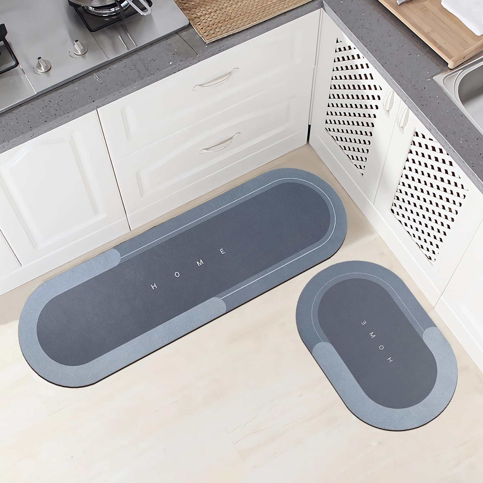 Topzywlc Kitchen Mat Set Non Slip Anti Mould, 2Pcs Quick Dry Magic Home Floor Mat Set, for Bathroom Bedroom, Kitchen, Toilet