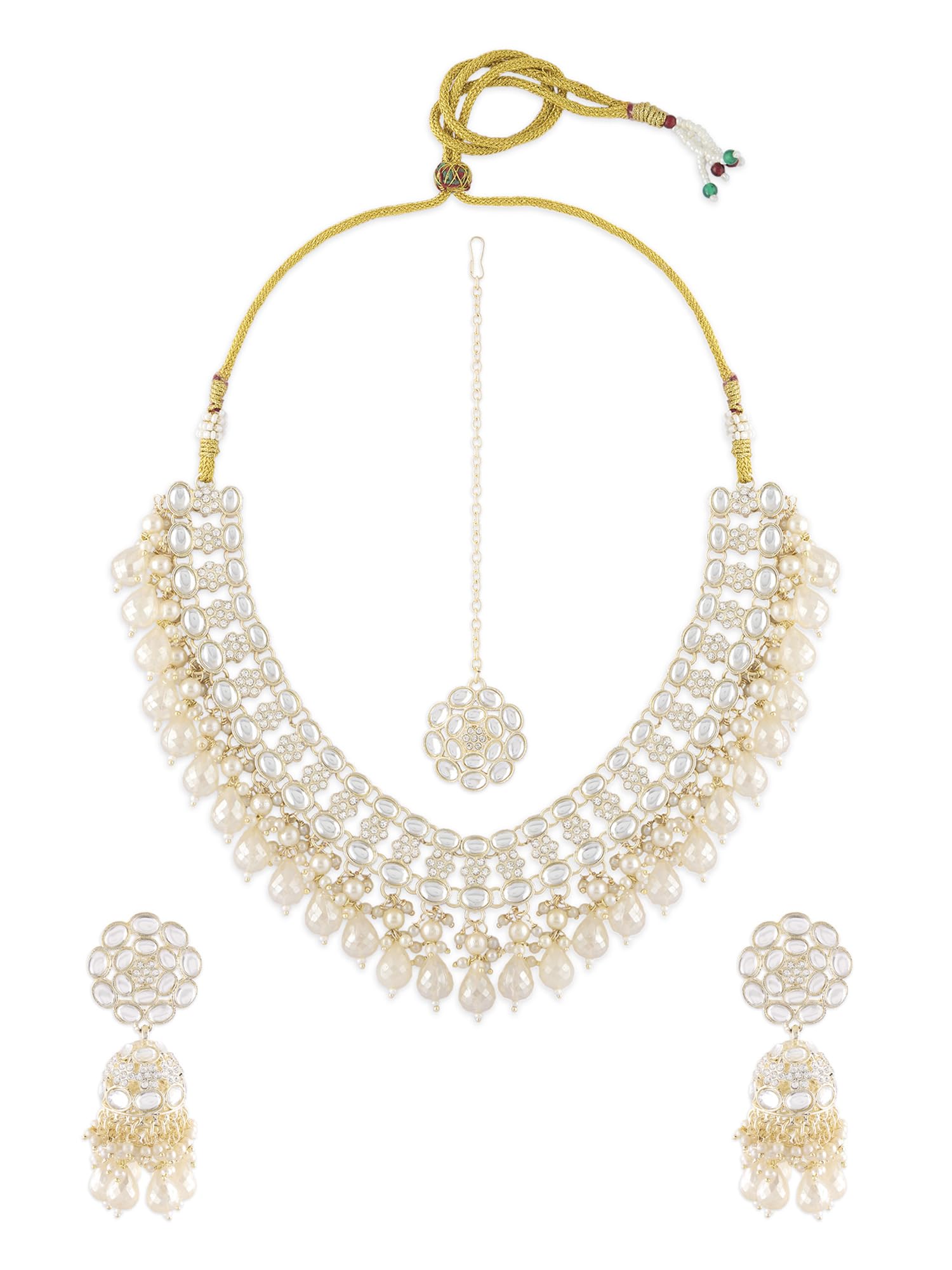 ZAVERI PEARLS Gold Tone Dazzling Kundan Cluster Beads Drop Necklace Earring Maangtikka Set For Women-ZPFK18011 (B0D2CL9YPX) Amazon Price History, Amazon Price Tracker