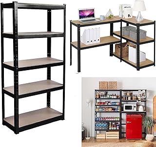 Heavy Duty Garage Shelving Units, 5 Tier Boltless Garage Storage Racking Shelves, Warehouse Garage Utility Home Storage Rack, 5 Adjustable Shelves, 175KG Per Shelf, Black