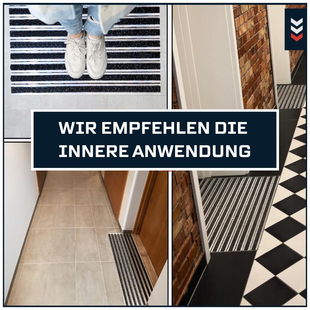 Aluminium Fußmatte für Türen mit Rahmen 80x50 cm, verstärkt 12 mm, Textil, objektgeeignete Eingangsmatte für Innen, trocknend, Rips Anthrazit, rutschfest