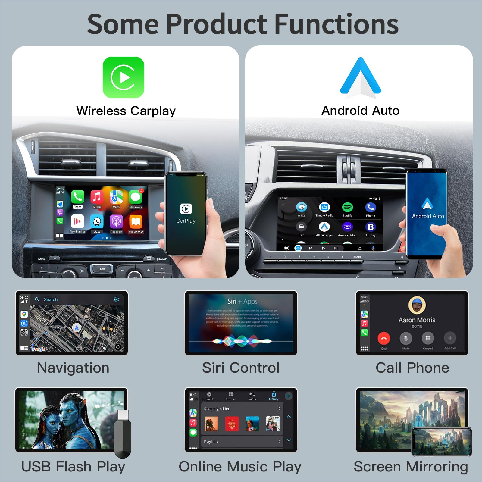 Module CarPlay sans Fil Android Auto pour Peugeot Citroen 208 308 508 2008 C4 Picasso DS3 DS4 I Kit de Réadaptation pour Système Smeg et MRN 2012-2017 I Compatible Mirrorlink et Fonctions d'origine