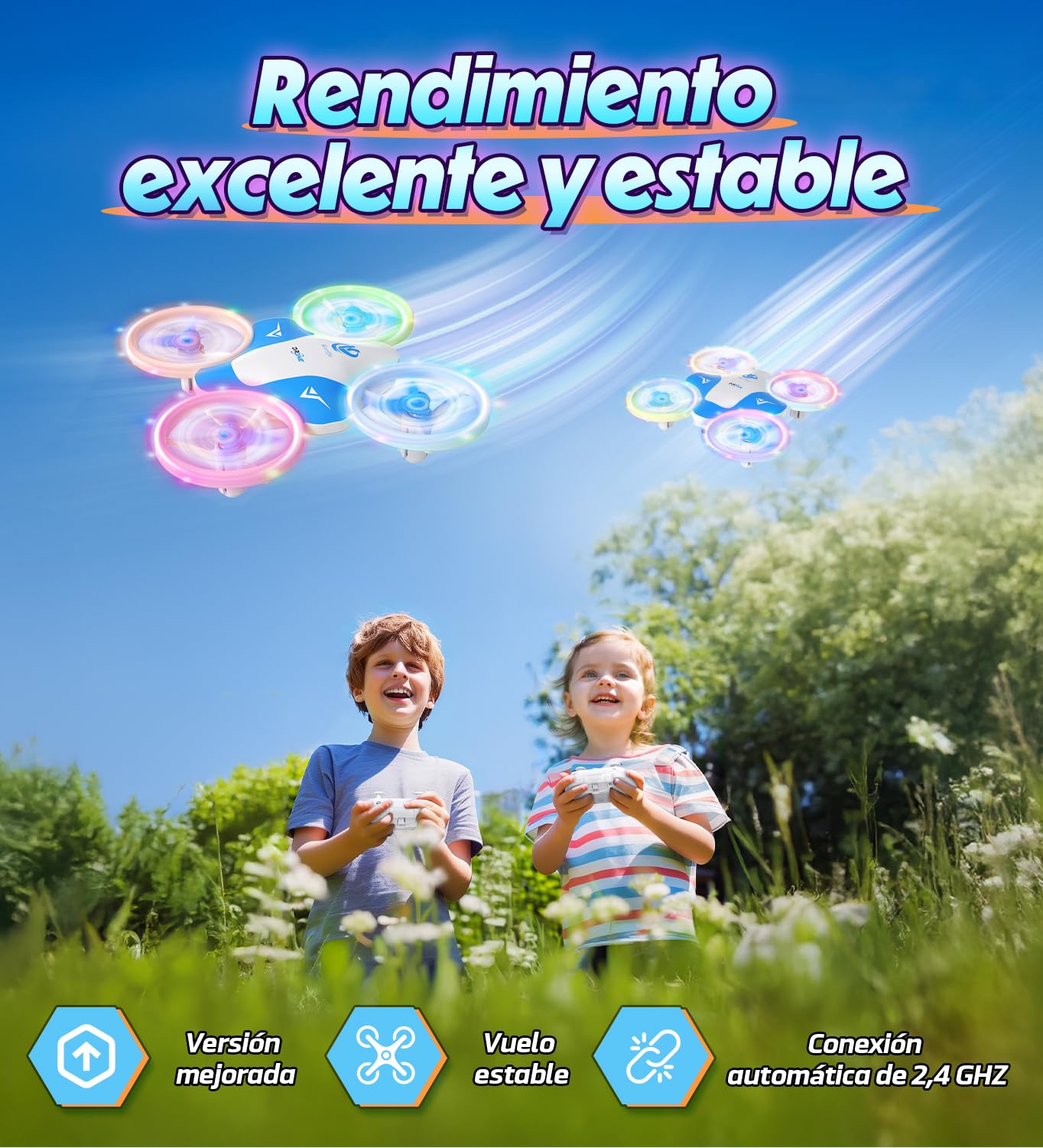 Korffe Mini Dron Para Niños De 6, 7, 8, 9 Y 10 Años, Avión Teledirigido De Juguete Para Niños Y Principiantes Con Luces Led, Ideal Para Interiores Y Exteriores, Ideal Como Regalo Para Niños Y Niñas 2 713Cng+TpnL