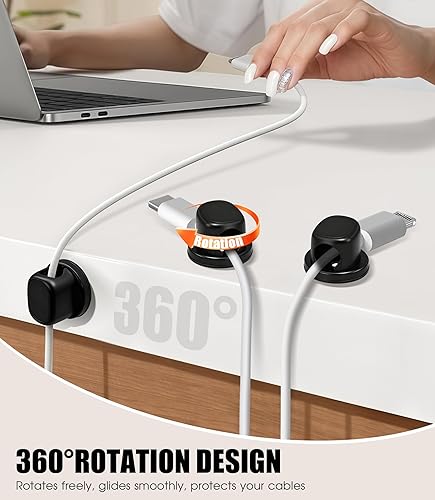 Miniatura 5 de Paquete de 8 organizadores de cables, clips giratorios en forma de , organización de cables adhesivos fuertes con clavos, soporte para cables para