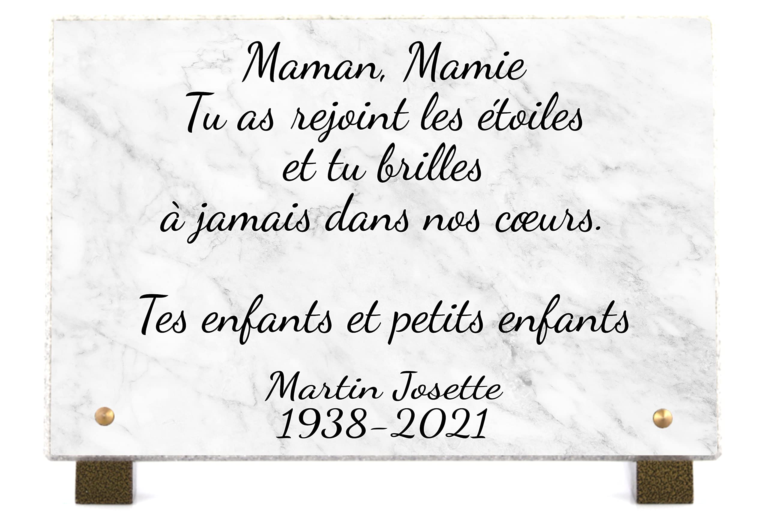 PHENIX Plaque Funéraire Marbre Blanc Personnalisable 30x20 cm Résistante aux Intempéries