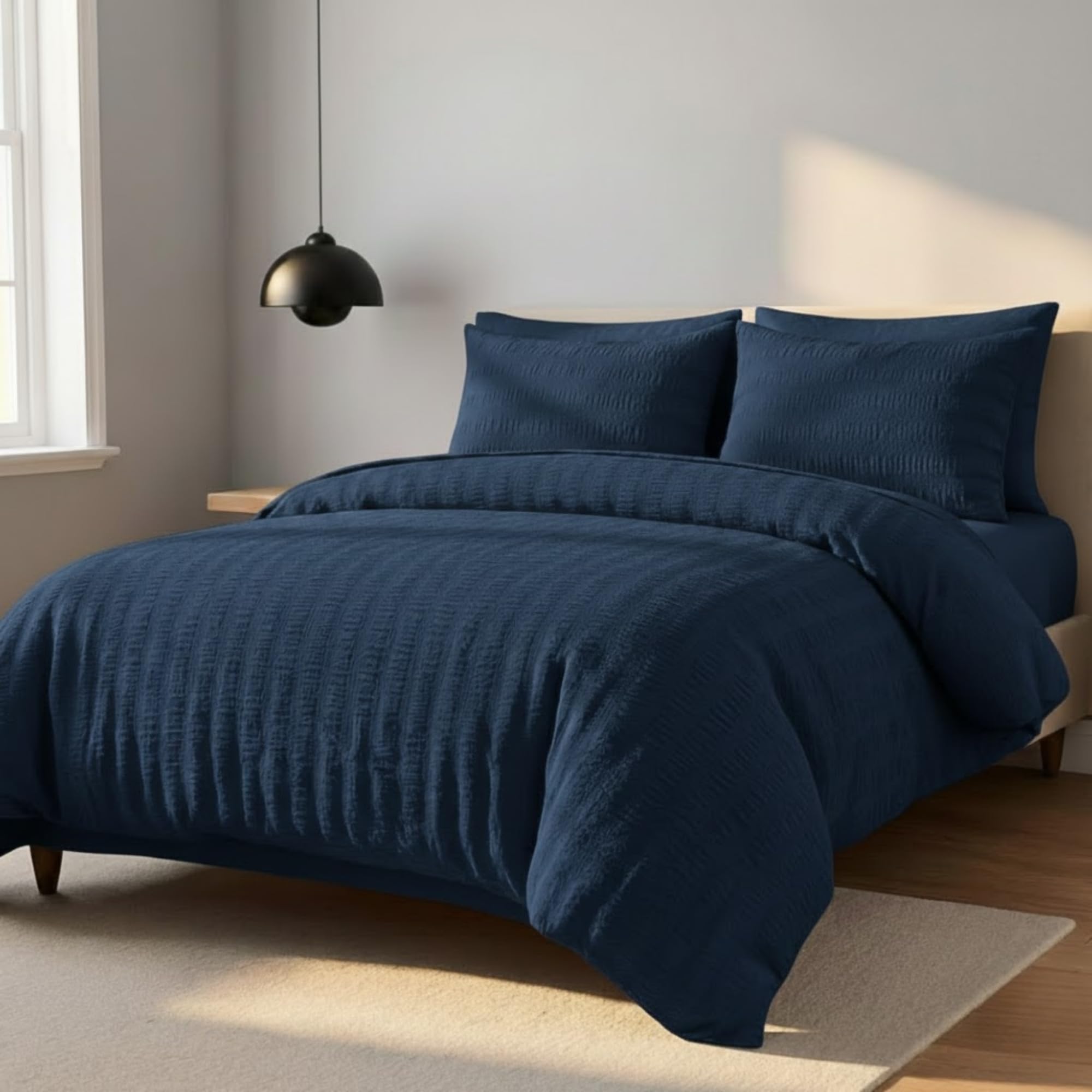 Z&A Homz Z&A Bedding Single Seersucker Duvet Cover Navy Blue - Breathable & Washable Comforter with Pillowcases - Luxury Soft Brushed Microfiber Quilt Cover - Easy Care Comforter Set — image 1