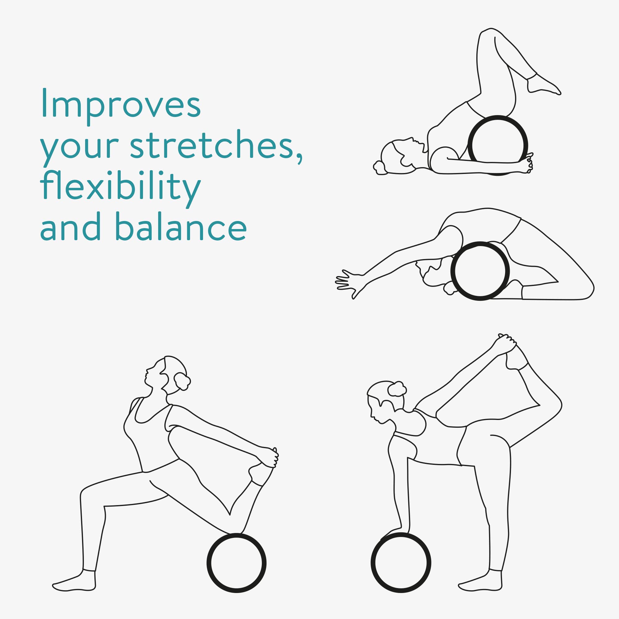 Navaris Set de Yoga y Pilates - Kit Texturizado Doble de 1x Rueda y 1x Bola de Masaje - 1x Aro de Ø 33 cm con 1x Pelota Doble para masajes - Negro