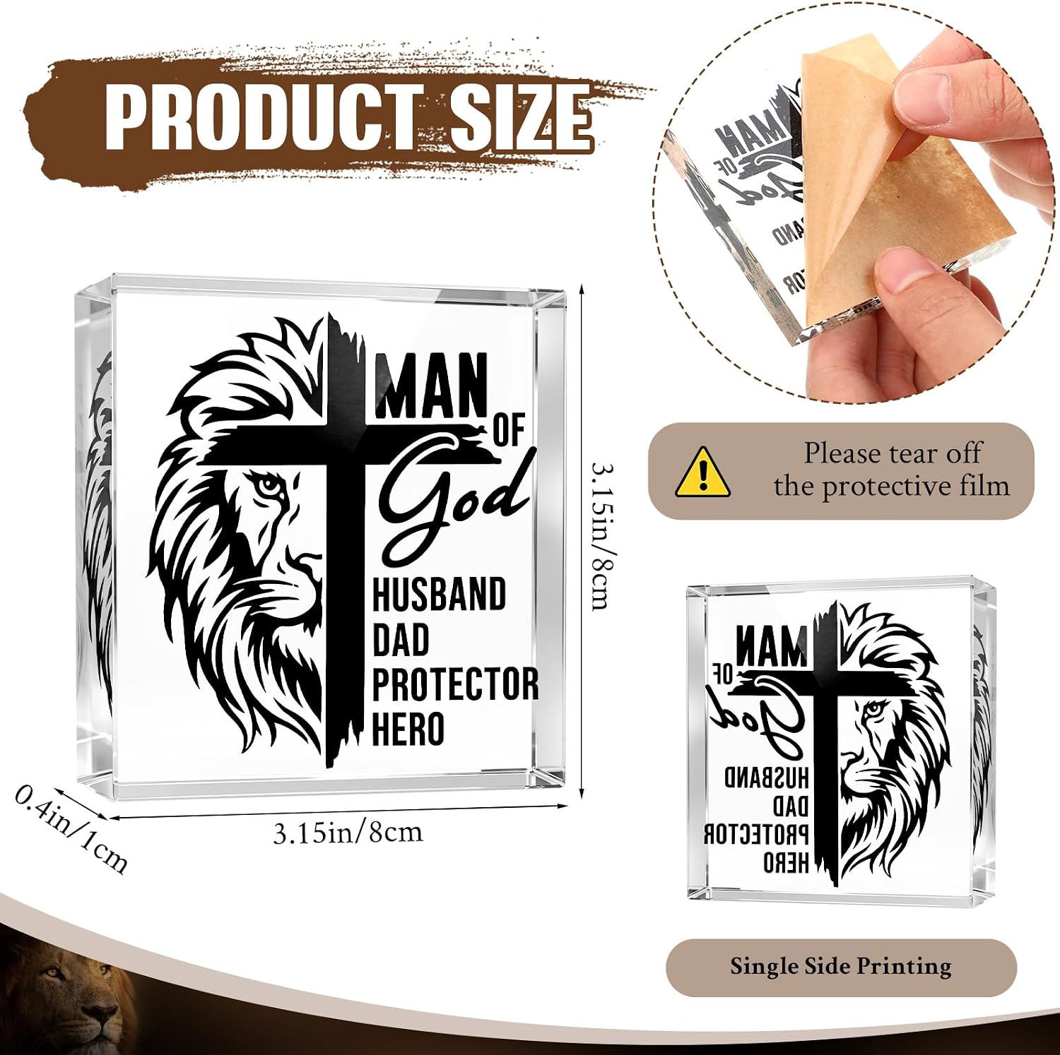 10 Sets Fathers Day Christian Gifts Bulk Man of God Gift for Men Christian Clear Acrylic Plaque Sign Desk Decoration with Cards OPP Bag Religious Gifts for Church Pastor Men Dad Godfather