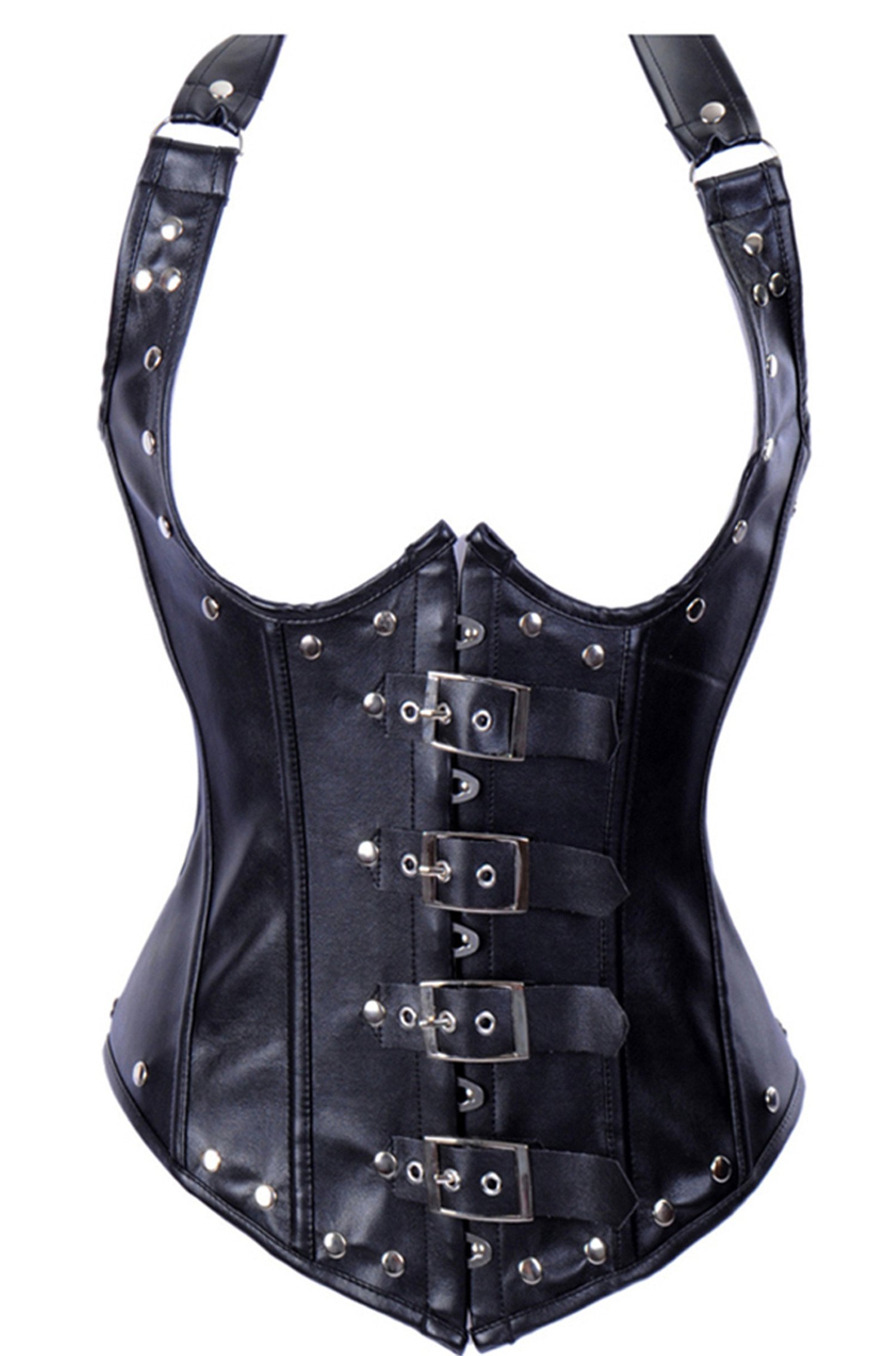 jutrisujo Leather Corset Underbust Bustiers Steampunk Gothic Punk Womens Strap Clubwear Black 2XL