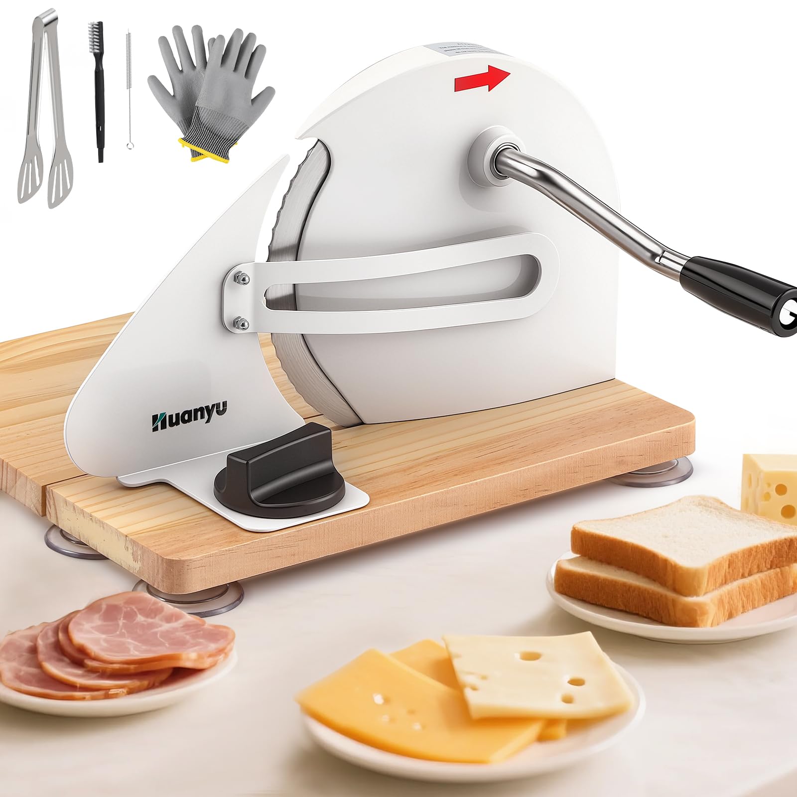 Huanyu Cortadora de pan manual con grosor ajustable de 0 a 2 cm Cortadora de pan de masa madre plegable con ventosas (Blanco)