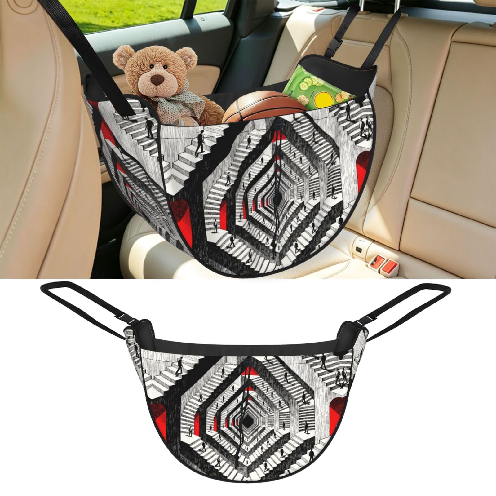 Cntdbu Black Circular Staircase Car Seat Organizer-Backseat Storage Bag For Travel