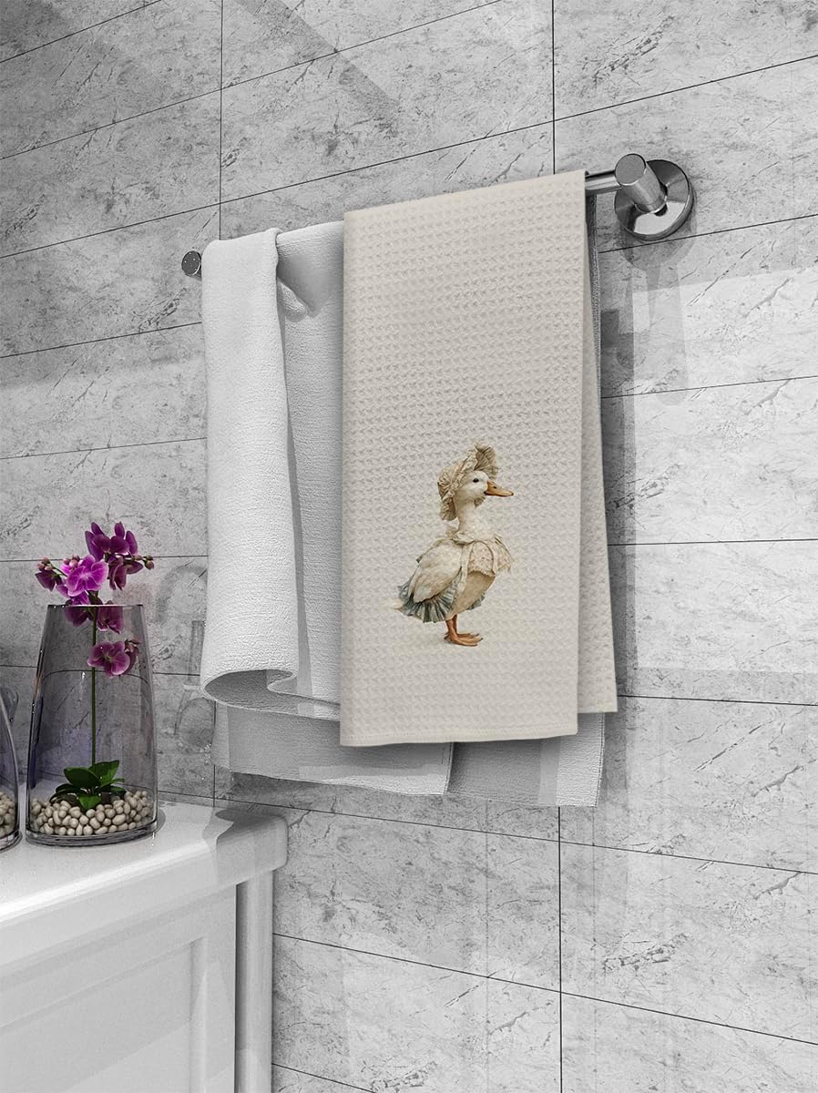 Dibor Vintage Moody Duck Kitchen Towels Dishcloth Set of 2, Farm Animal Decor Dish Towels, Coquette Duck Gifts for Women Decorative Dish Towel Hand Tea Towel for Bathroom Kitchen, 16x24 in