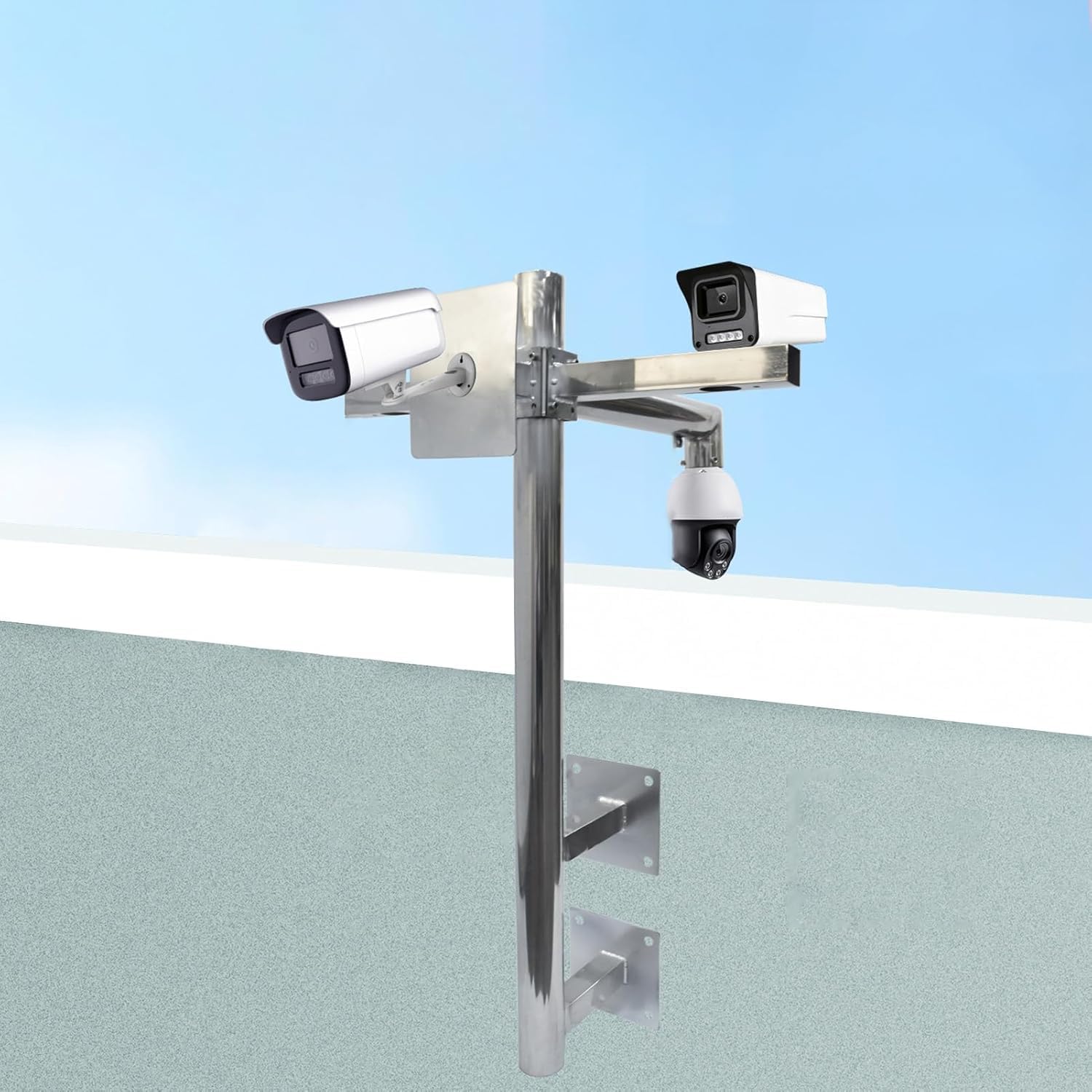 Outdoor Edelstahl Sicherheitskamerastange Wandhalterung Wetterbeständige Halterung 3 Arme 1,0m für Überwachungskameras Home Security