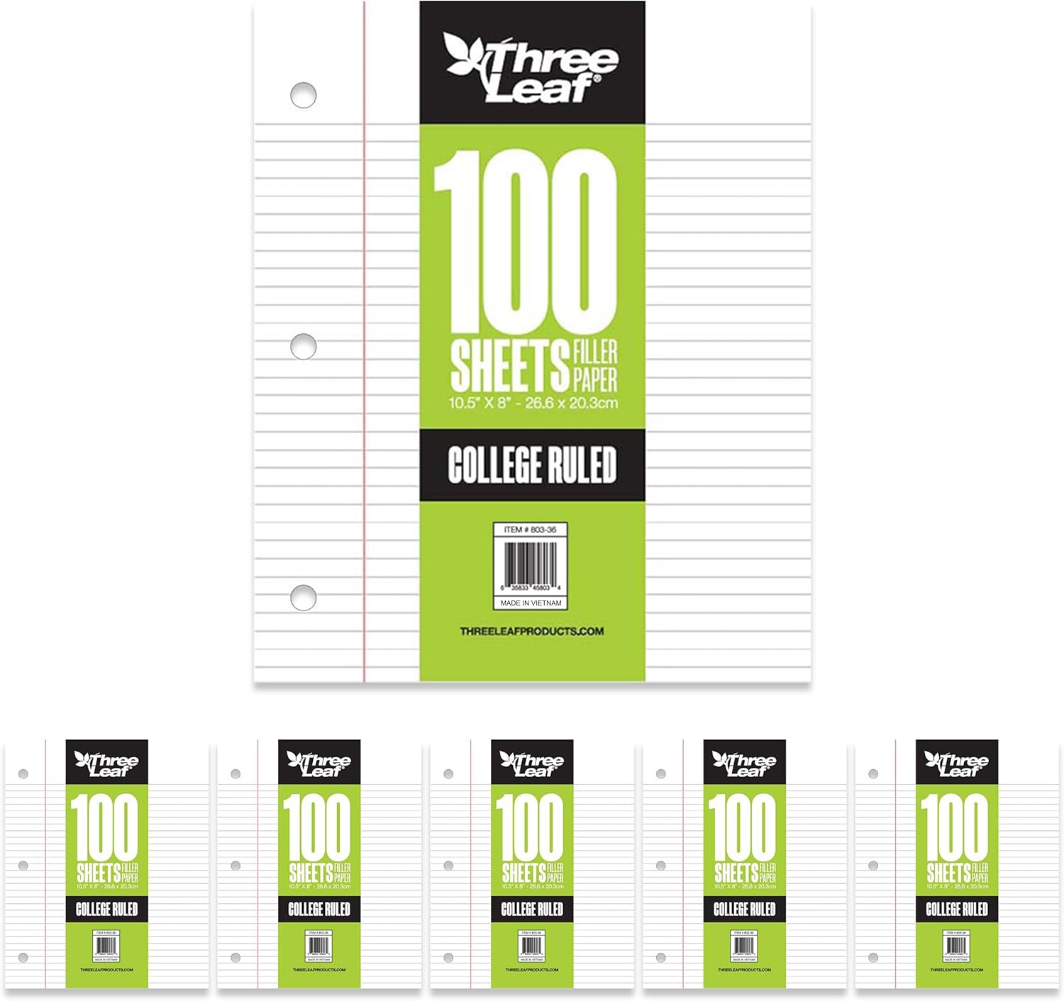 THREE LEAF 100 SHEETS WIDE RULED FILLER PAPER, PACK OF 36, LOOSE-LEAF SHEETS FOR SCHOOL AND OFFICE 100 CT. FILLER PAPER, NOTEBOOK PAPER