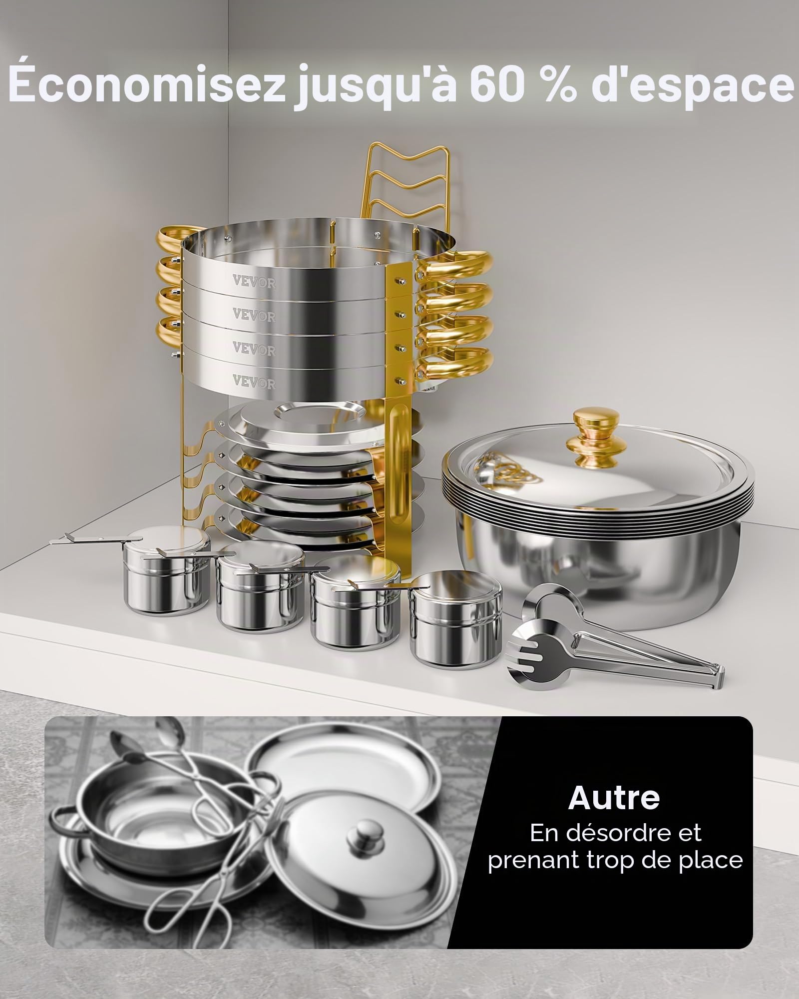 VEVOR Chauffe-Plat 4PCs 4,6 L, Buffet Chauffant Rond, Réchaud en Acier Inoxydable, avec 4 Bacs Pleine Grandeur, Couvercle et Pince, pour Buffet Libre-Service Banquet Hôtel Traiteur Restauration
