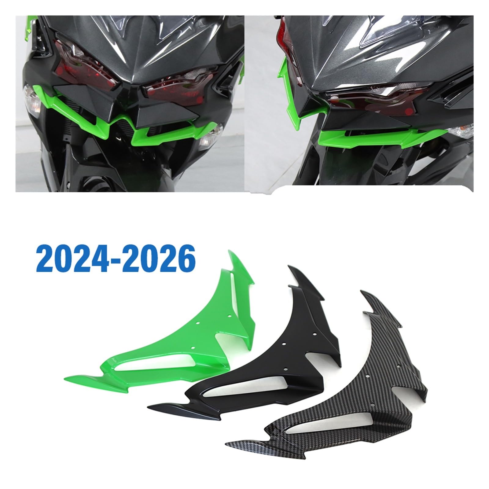 Spoiler Anteriore Moto Per NINJA 500 2024-2026 Moto Carenatura Anteriore Winglets Aerodinamico Ala Borsette Copertura Protezione Deflettore(Carbon fibre pattern)