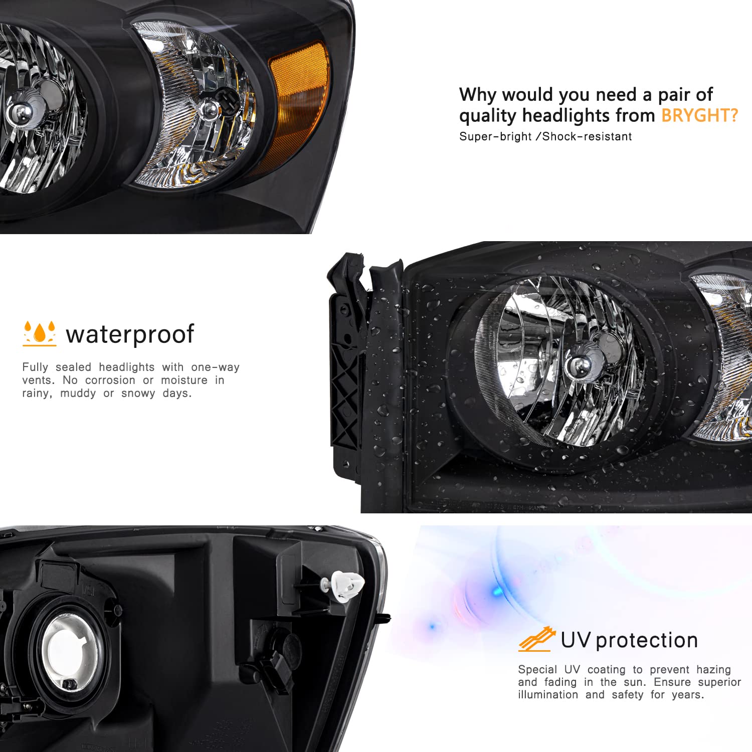 2007 Ram 2500 Led Headlights Pair Of Headlight Assemblies For 2006-2008 Dodge Ram 1500/2500/3500 - Black Housing, Halogen Ram Oem Headlights