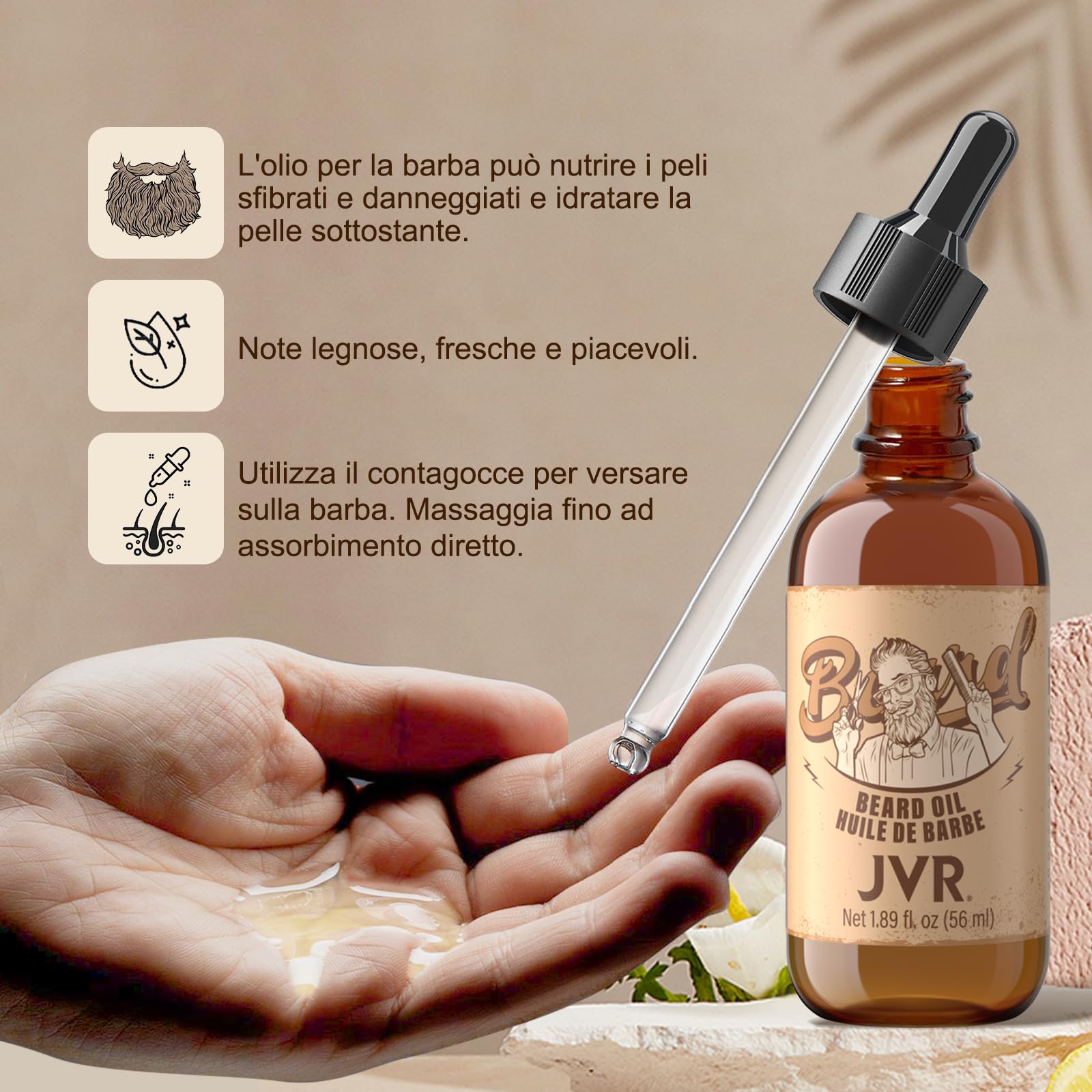 Kit Barba per Uomo, JVR Set Cura Barba, Regalo Cura della Barba Professioni con Olio, Balsamo e Spazzola, Leviga la barba, idrata e aggiunge lucentezza e styling (Giallo)