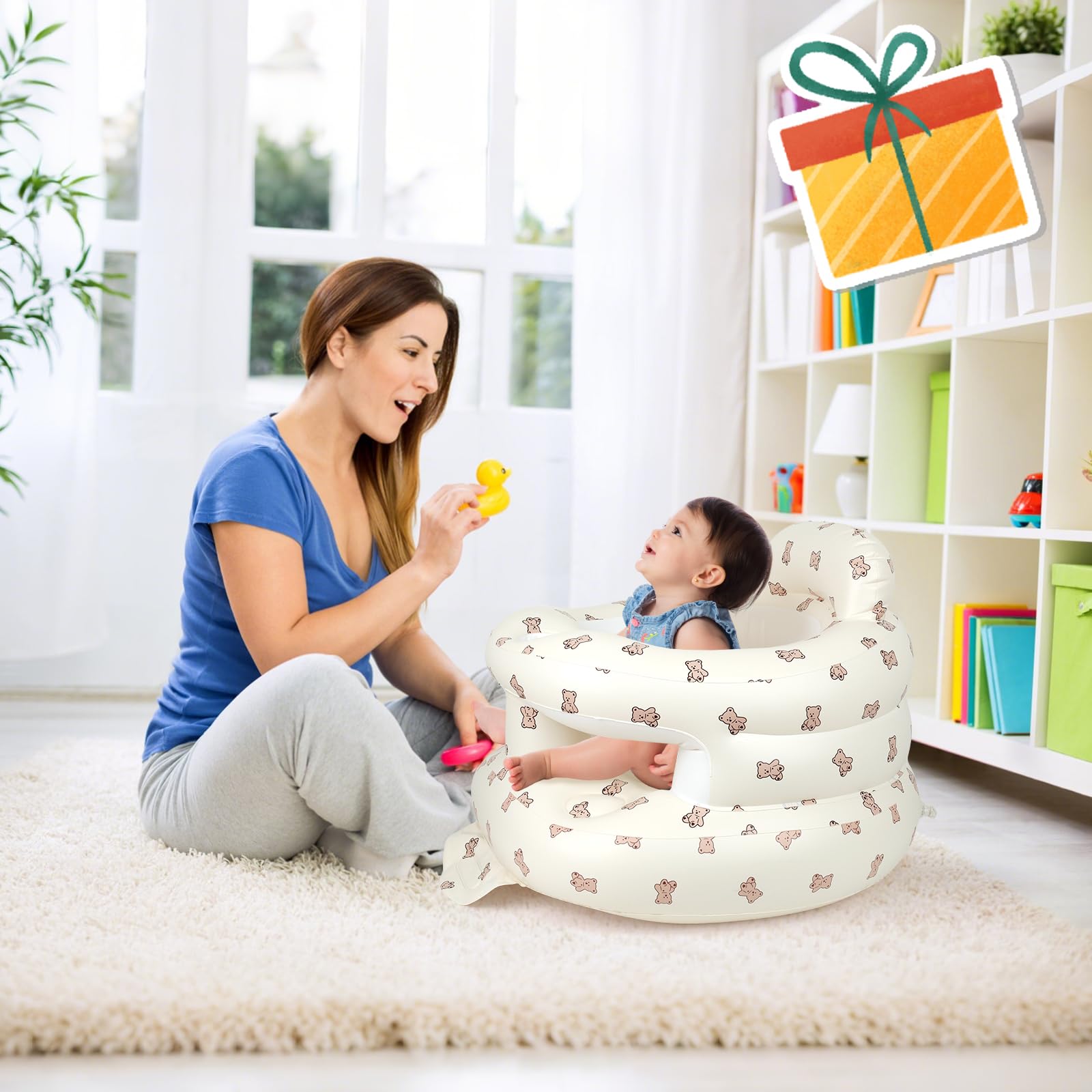 Siège Gonflable Bebe Ultra-Léger et Portable Siege Bebe Assis Avec Soutien Lombaire Et Cervical Cchaise Bébé Gonflable Pour Voyage Camping Pour Bébés à Partir de 3 Mois