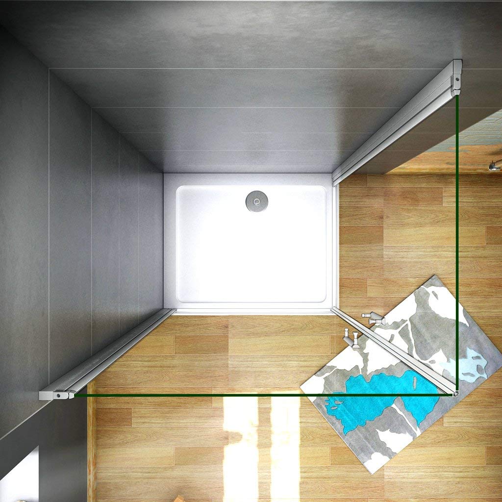 185 cm Box doccia Angolare Doppia Porta Battente Vetro Temperato 5 mm Trasparente Profilo in Alluminio Processo di Elettroforesi 90x70 cm