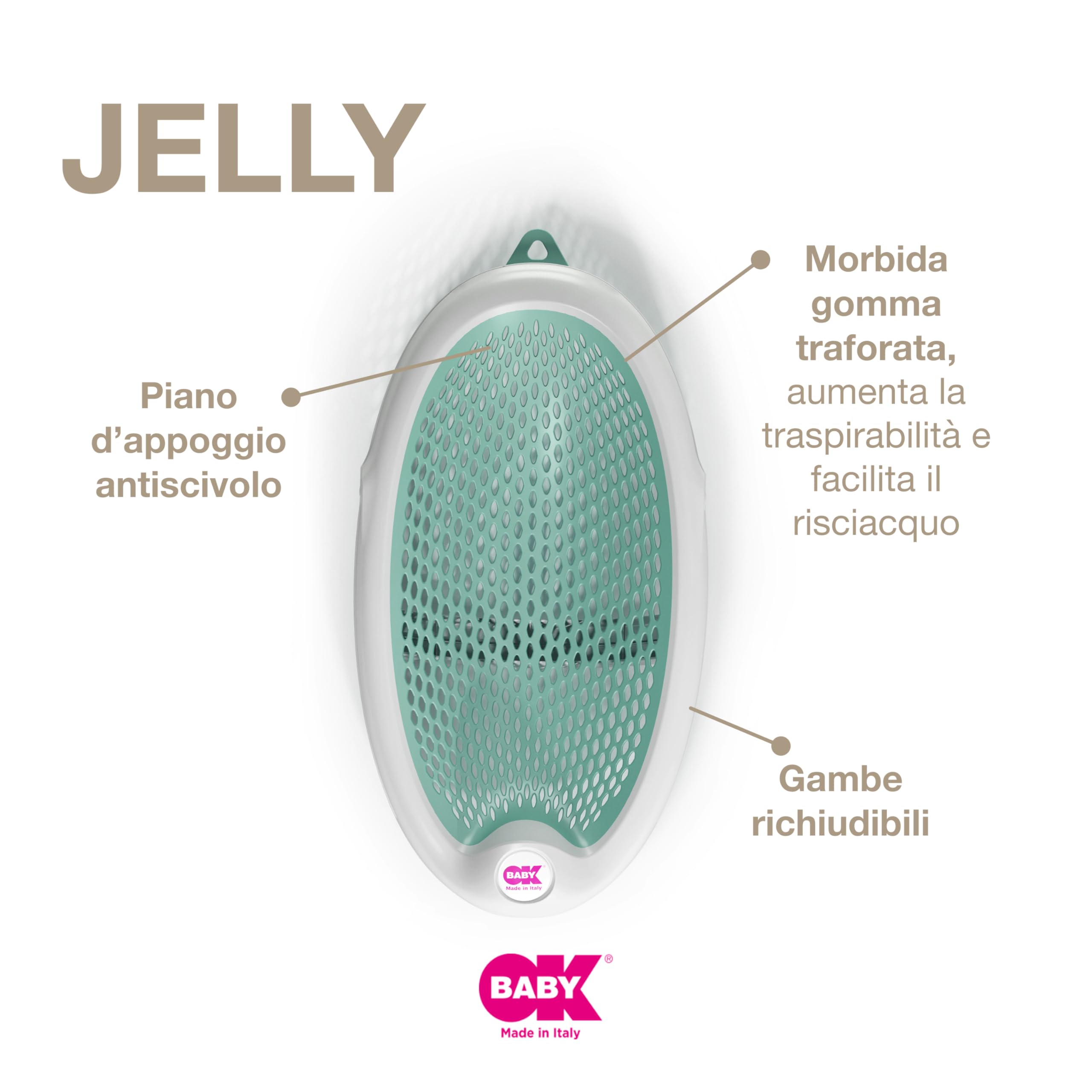 OKBABY Jelly - Sdraietta da Bagno Richiudibile, Morbida e Confortevole per il Bagnetto del Neonato 0-8 Mesi (8kg) - Azzurro