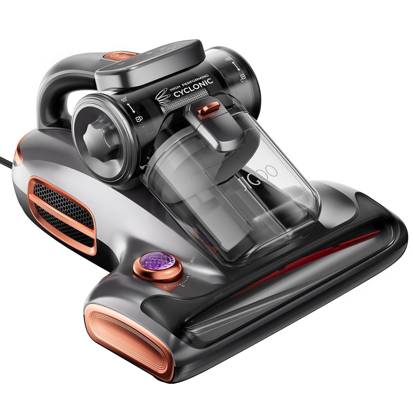 JIGOO T600 Aspiratore acaro per materassi, 700 W aspirapolvere acari con luce UV, 15 kpa attrazione acari aspirapolvere antiacaro rimuove il 99,9%, indicatore LED, 72 dB a basso rumore