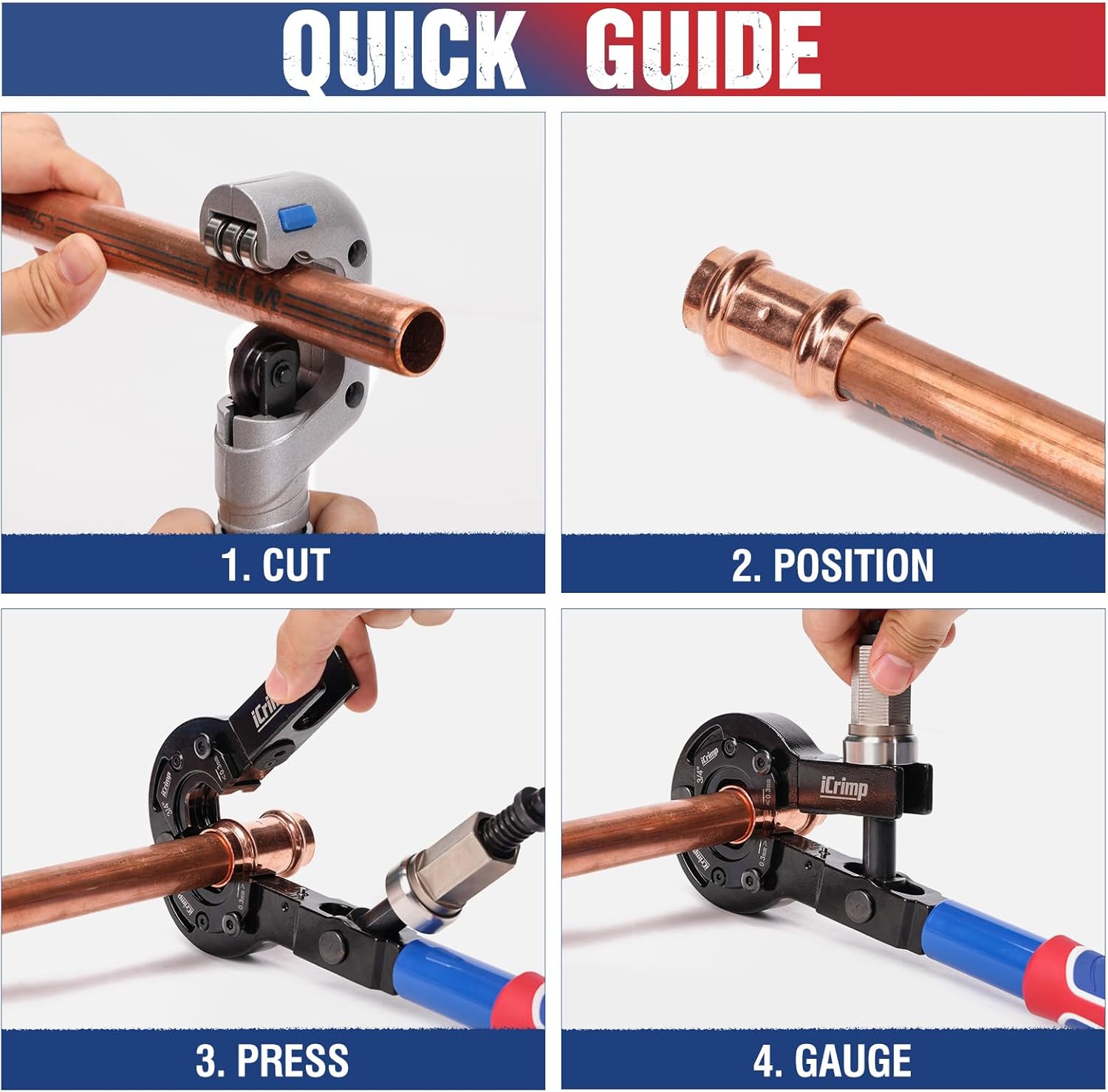 iCrimp IWS-1632CF Copper Pipe Press Tool Kit for 1/2-in, 3/4-in and 1-in Viega Propress Fittings, Driven by Socket Wrench or Impact Wrench