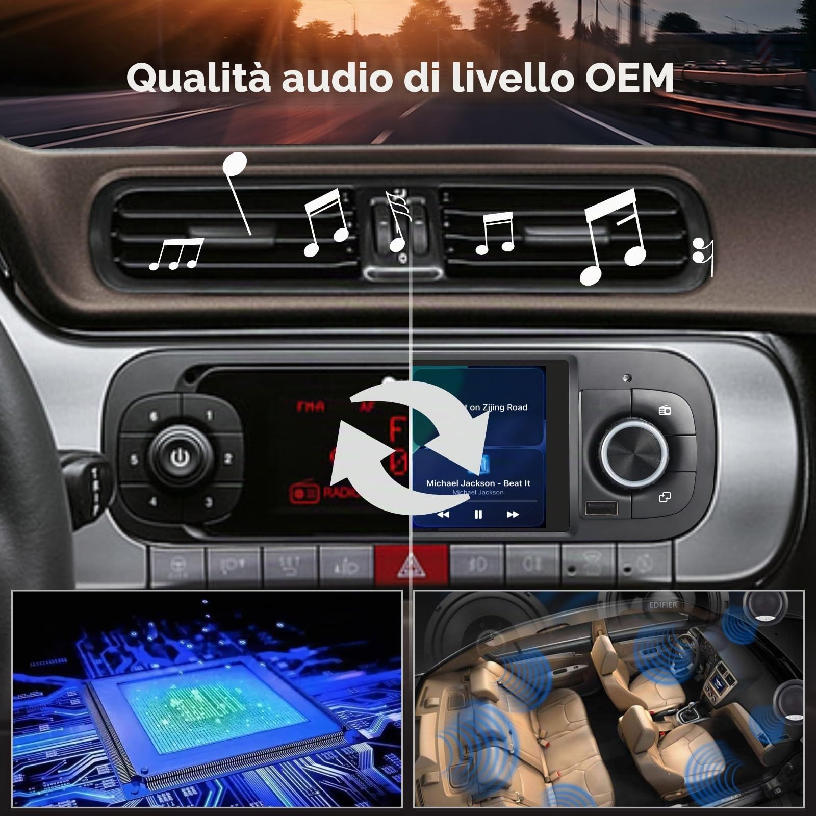 Autoradio Linux per Fiat Panda 2013-2025 con CarPlay Wireless e Android Auto, avvio in 2 secondi, comandi fisici tramite manopola, audio di livello OEM, Porta ISO Plug & Play Stile OEM