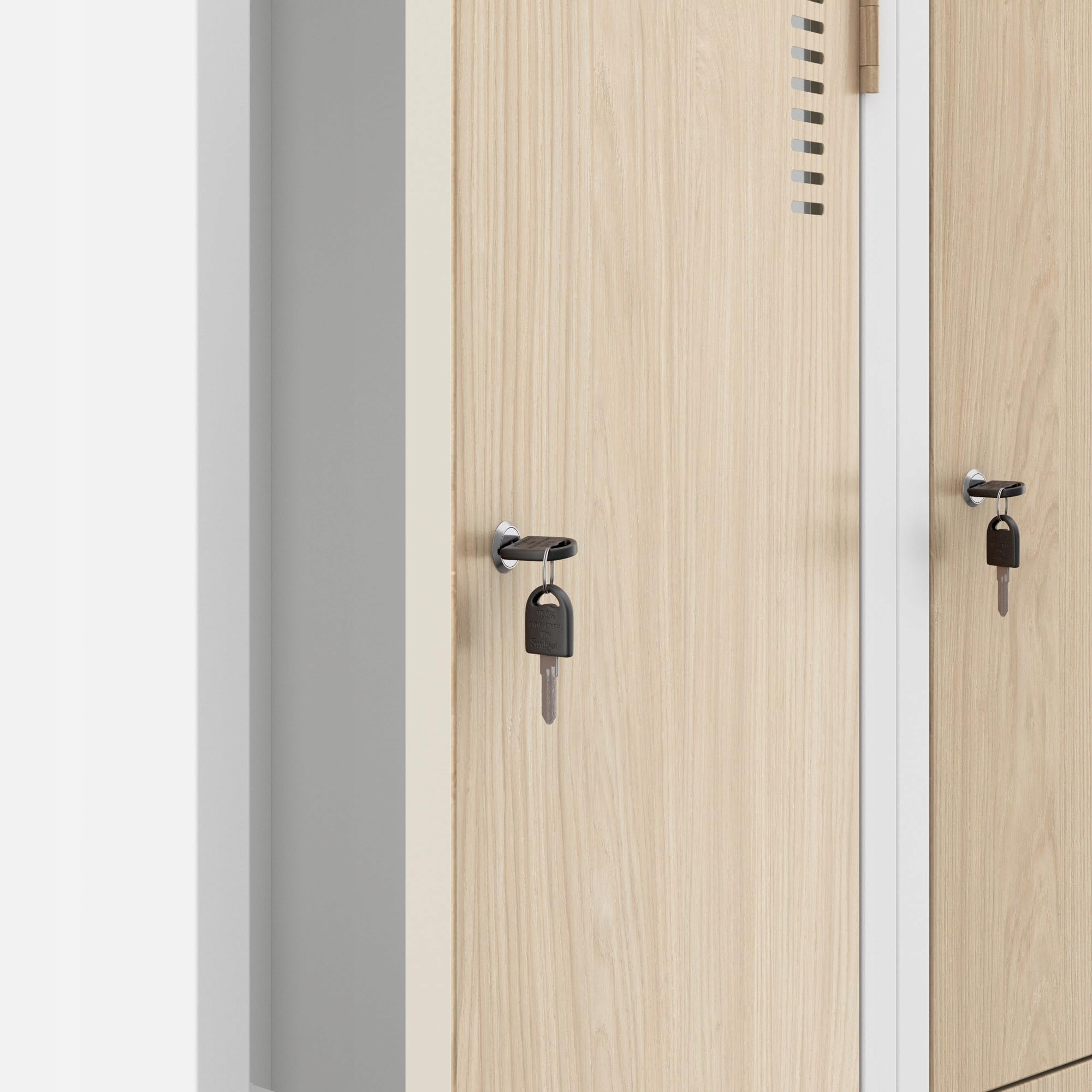 Jan Nowak Umkleideschrank Z02 Spind mit 4 Abteilen Kleiderspind Metallschrank Flügeltür Lüftungsschlitzen Pulverbeschichtung 185 cm x 80 cm x 45 cm (Weiß-Holz)