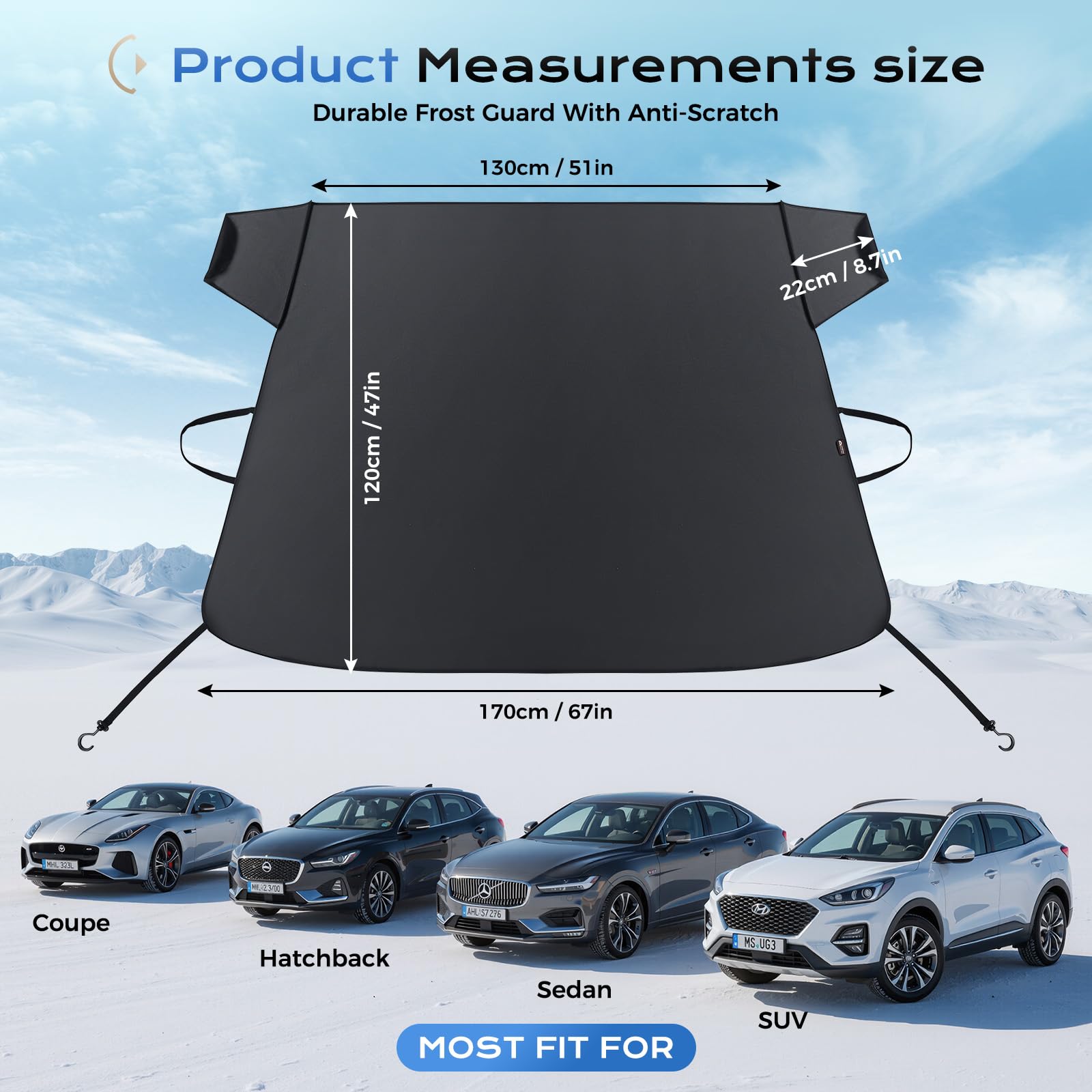 Coverado Windshield Cover for Ice and Snow Durable 600D Oxford Fabric Waterproof Heavy Duty Winter Windshield Frost Protector — view 4