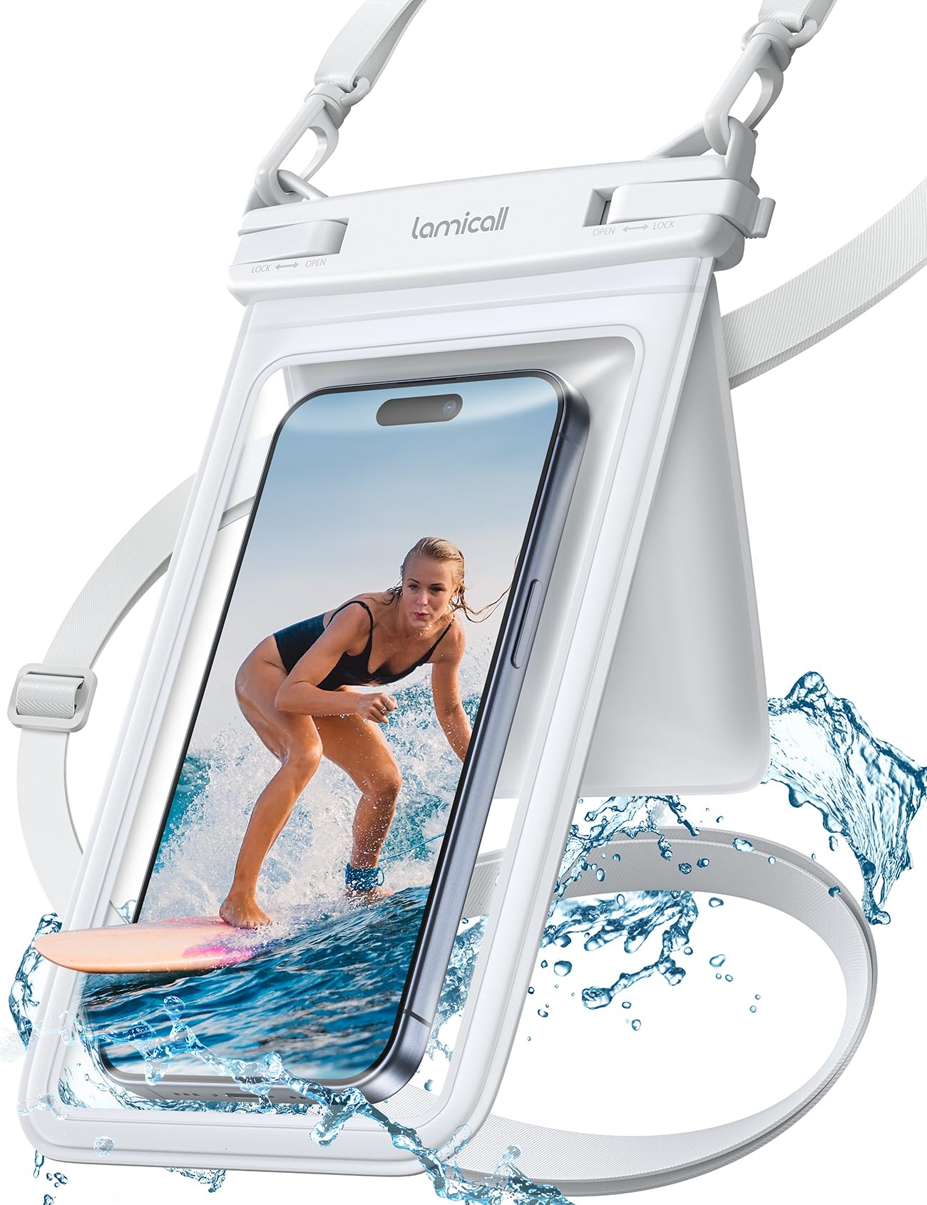 Lamicall wasserdichte Handyhülle, Wasserfeste Handytasche - [Doppelte Taschen] Unterwasser Hülle für Schwimmen, IPX8 Waterproof Phone Case für iPhone 17/16/15/14/13, Samsung Smartphone bis zu 7,5 Zoll