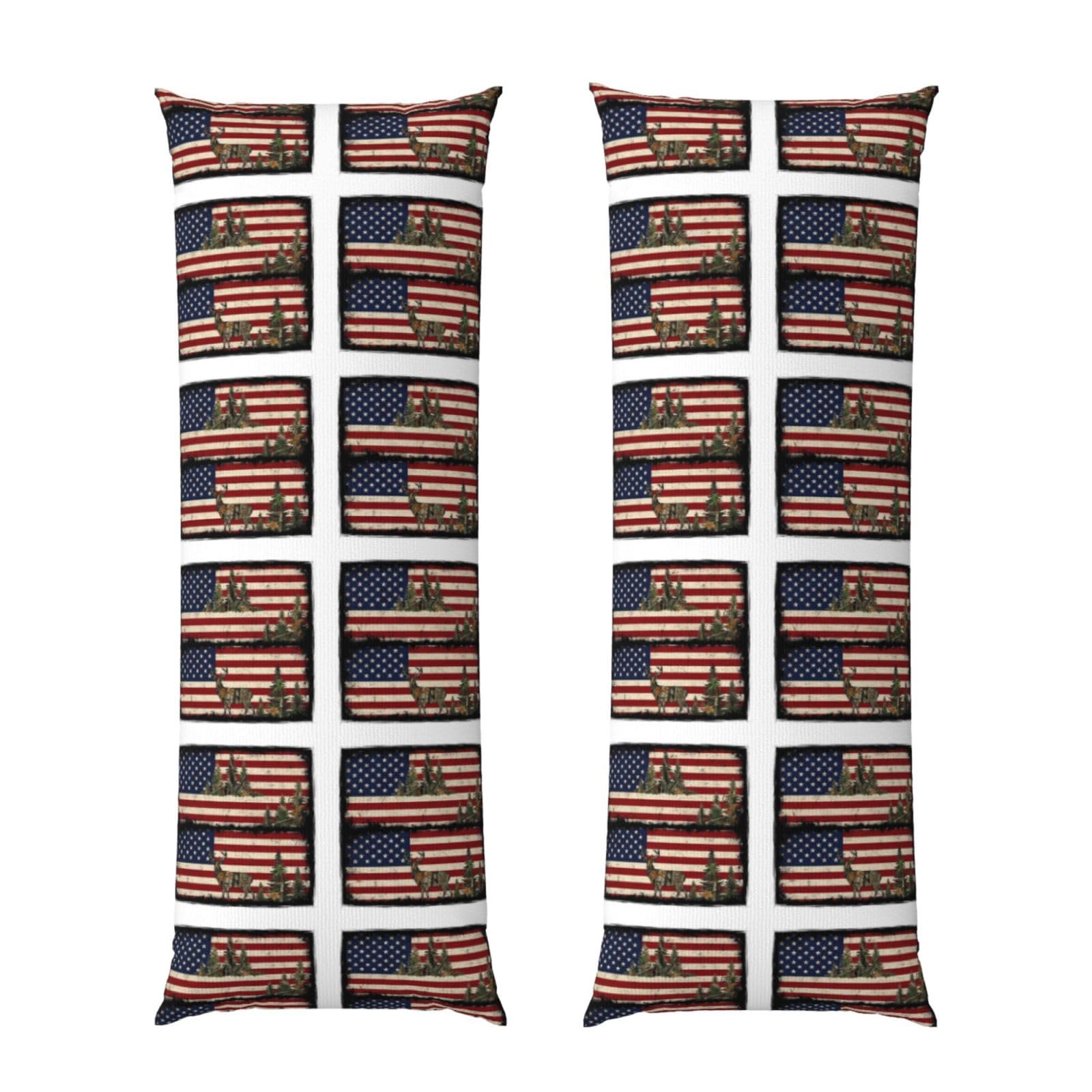 Long Pillow Cover 20x60 Inch, Hunting Camo Camouflage Deer American Flag, Premium Quality Body Pillowcase with Hidden Zipper, Soft Breathable for Men Women Bed Sofa
