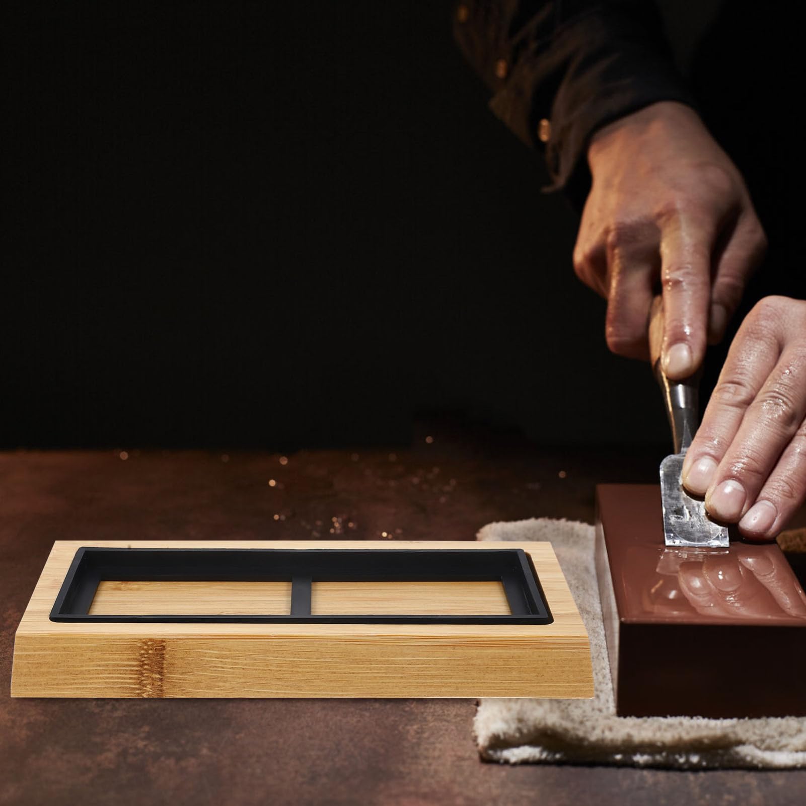 Base in Legno per Pietra per Affilare con Supporto in Silicone Antiscivolo 180x60x30 mm, Accessorio Stabile per Affilatura Lame