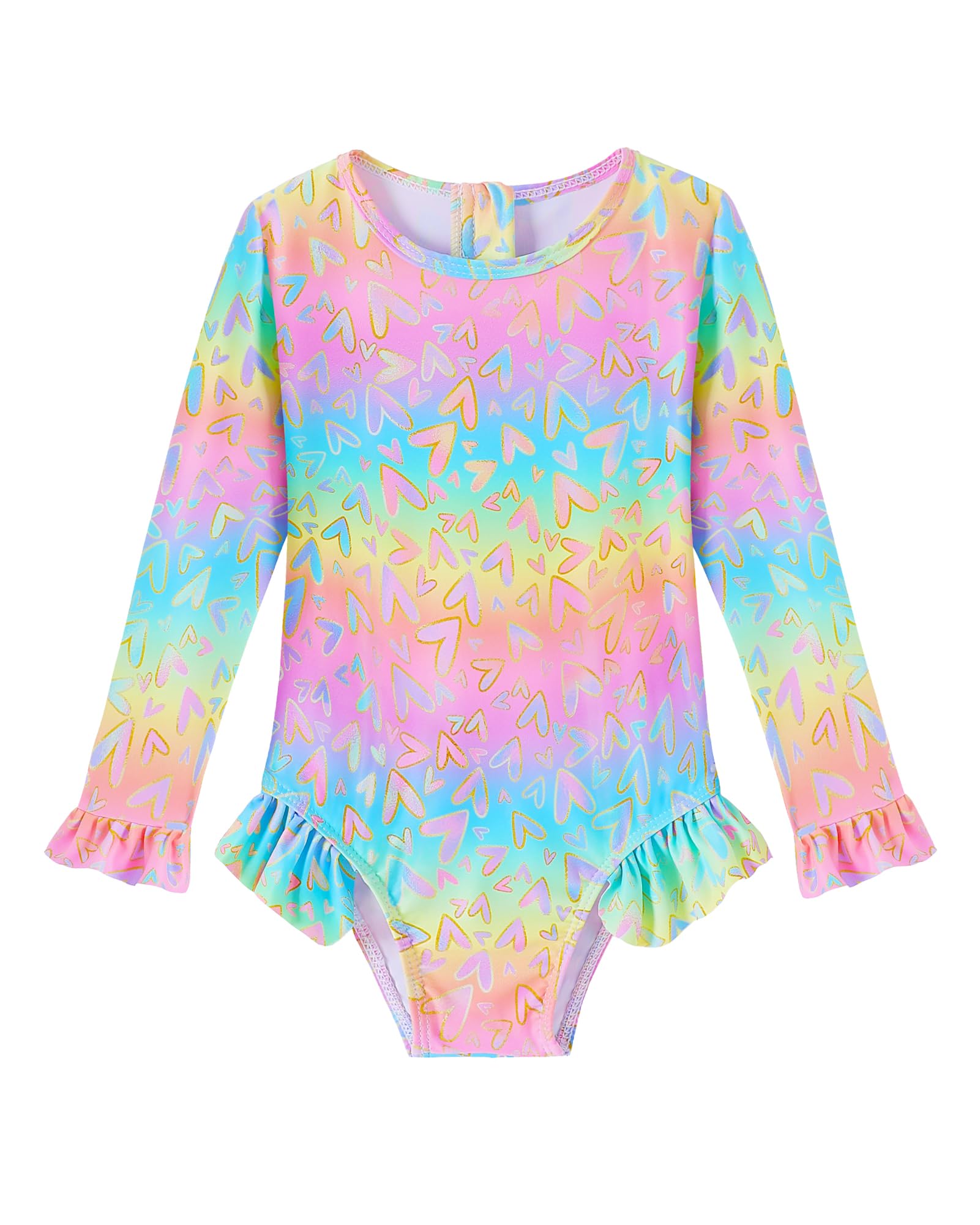 Ghteas Girls One Piece Swimsuits Long Sleeve Ruffle Zipper Bathing Suit Cute Kids UPF 50+ Rashguard Swimwear 1-6 Years