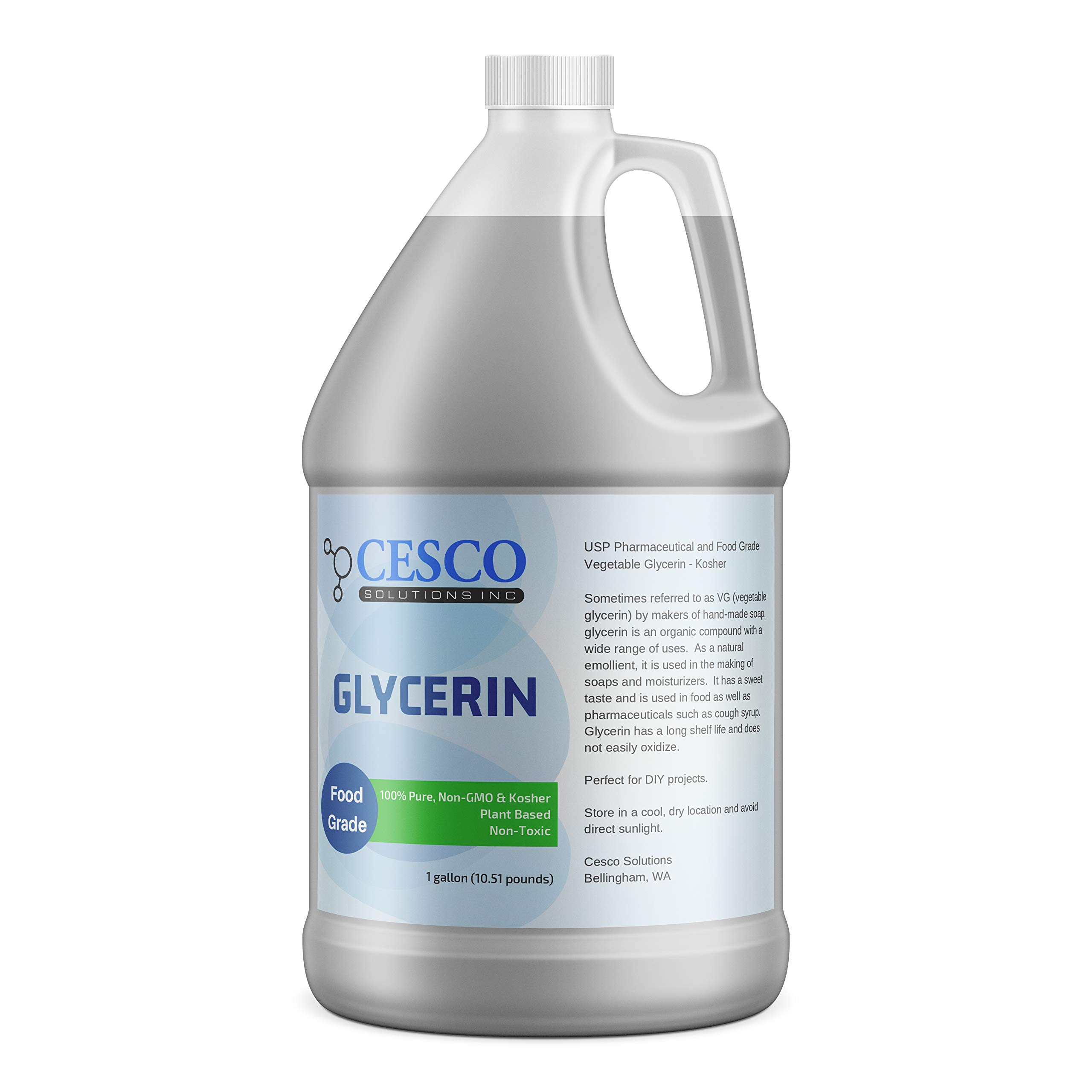 Cesco Solutions Pure Vegetable GLYCERIN - Plant-Based, Non-GMO, Non-Toxic Liquid Glycerin for DIY So