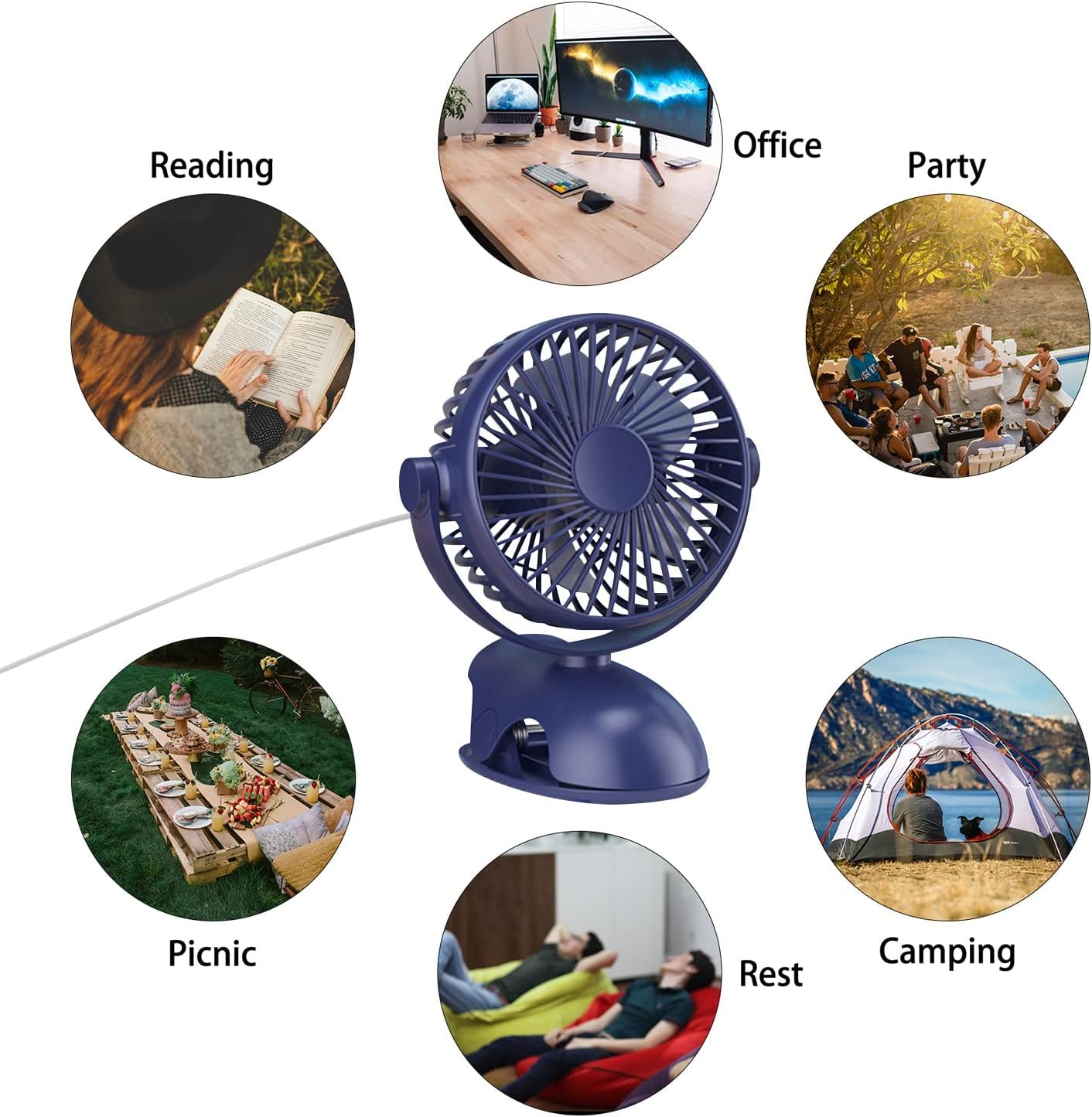5V USB-Powered Fan Cooling Air Fan Rotatable Powerful Fan with Motion Sensor Automitically On/Off Two Speeds Fan with Clamp for Office Computer Desk Dormitory Student Dormitory - Dark Blue